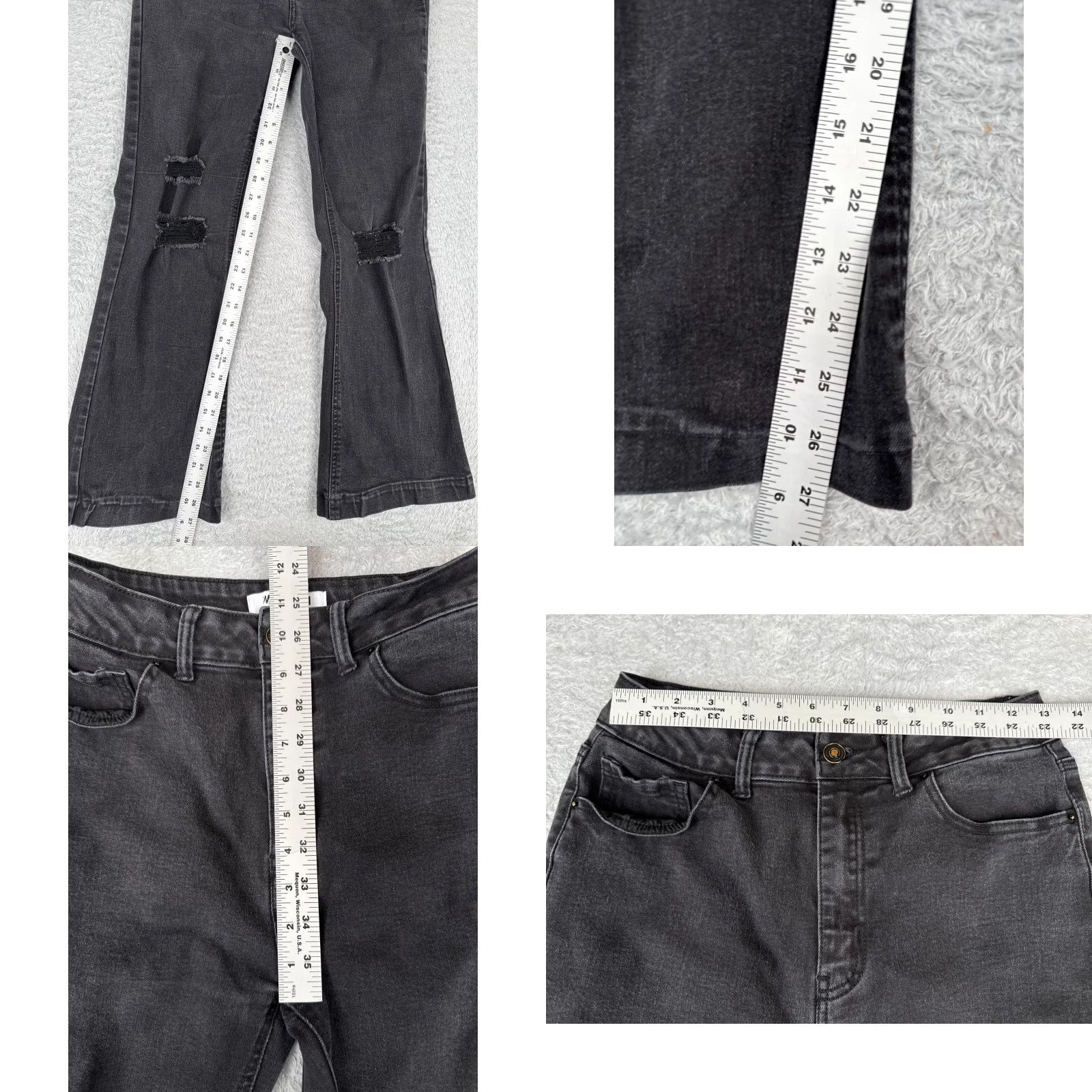 Vintage Wax Jeans Jeans Flared 27x27 Black Denim Juniors 9 High Rise Distressed Cotton Blend Pocket 5-Pocket Womens Mens Girls Size 30" / US 8 / IT 44 - 8 Thumbnail