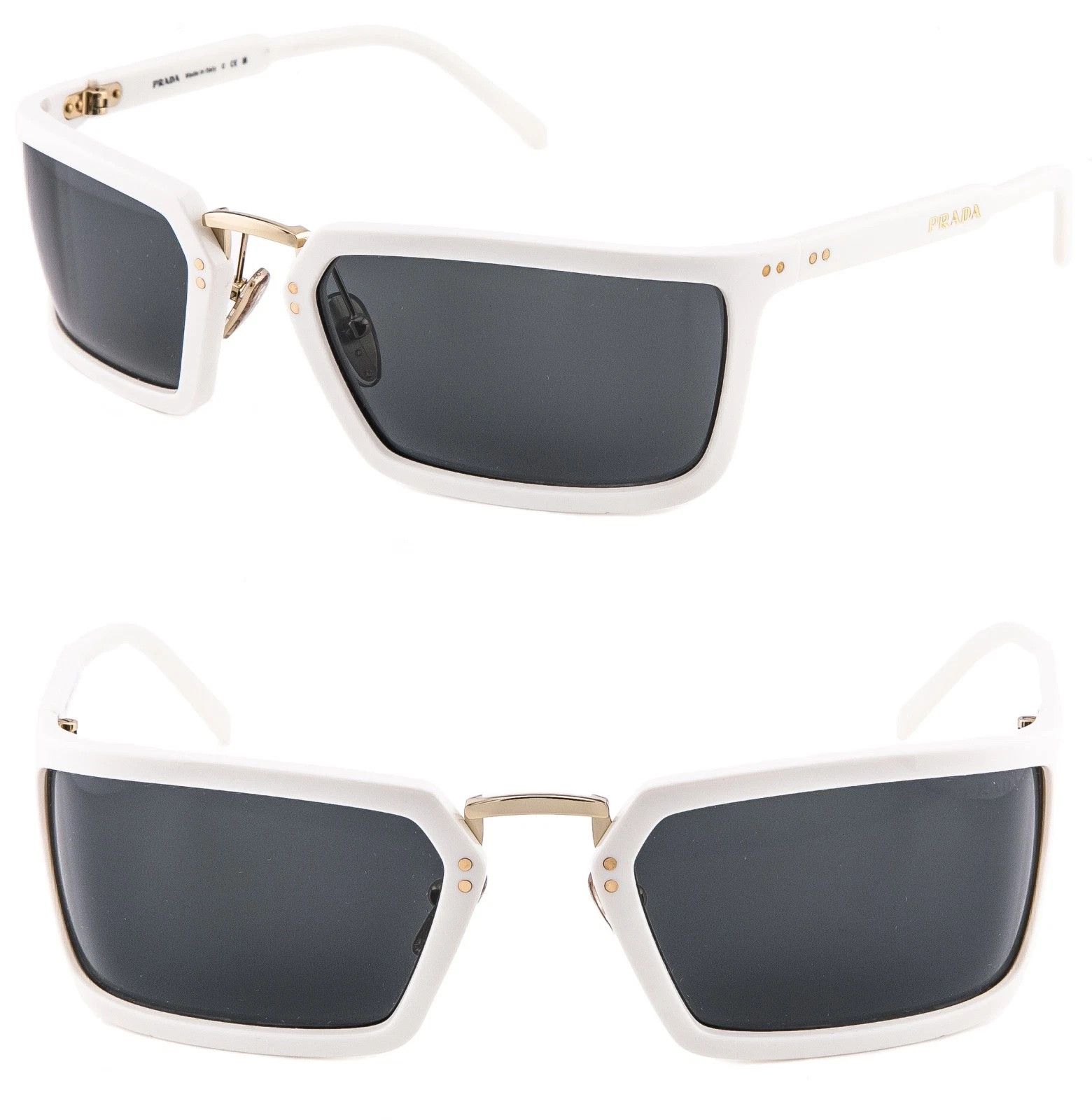 Prada PRADA A11 PRA11S White Gold Logo Wrap Mask Sunglass A11S Size ONE SIZE - 1 Thumbnail