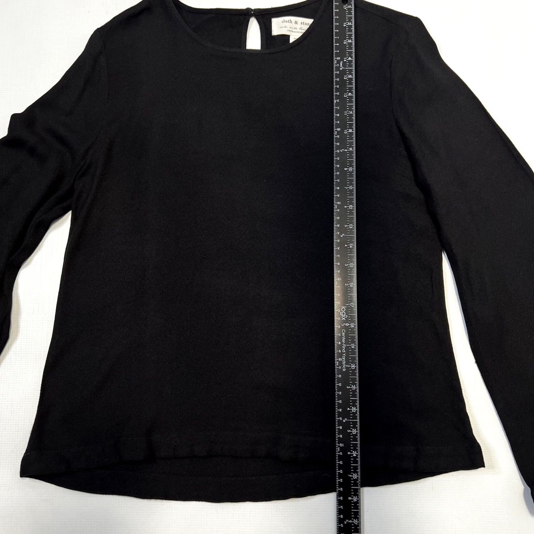 Bell Cloth & Stone Womens Blouse Shirt Bell Sleeve Regular Fit Blue Solid Knit Viscose Round Neck Pullover Casual Boho Modern - Womens Size M / US 6-8 / IT 42-44 - 4 Thumbnail