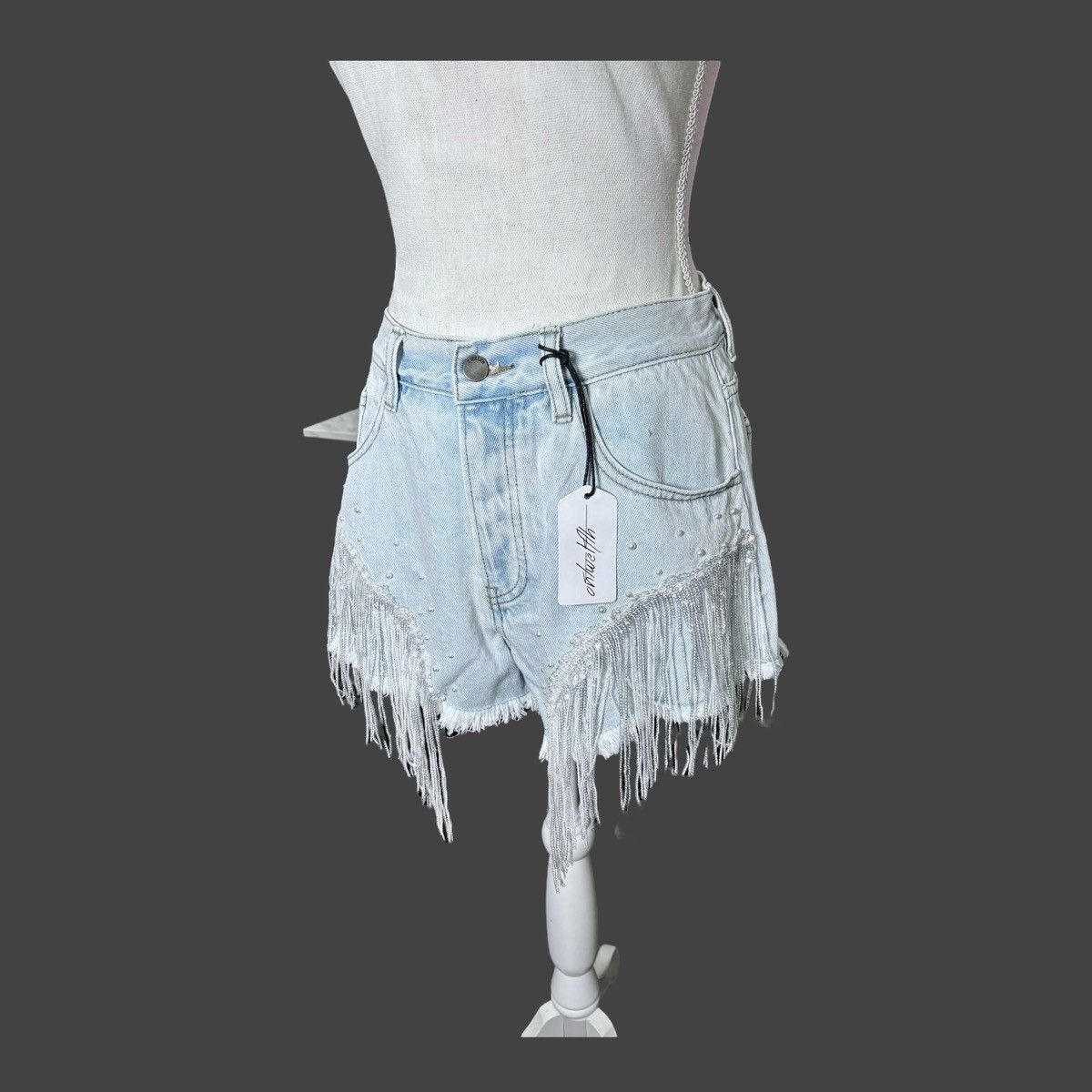 Other On Twelfth Light Indigo Sequin & Fringed Denim Shorts Sz M Size 28" / US 6 / IT 42 - 7 Thumbnail