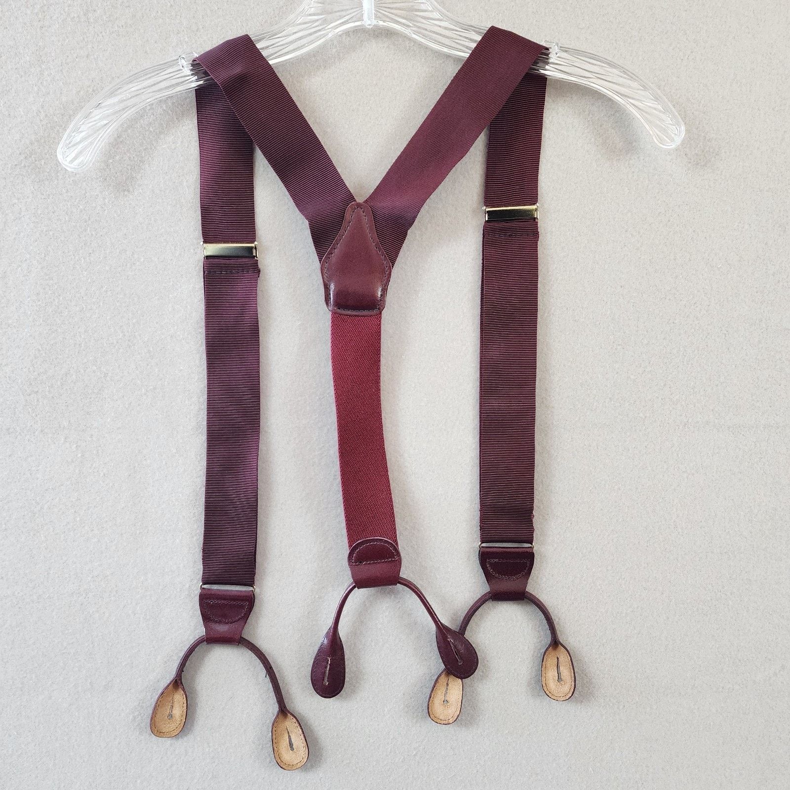 Other Men's Suspenders Maroon Back Leather Button-On Style Size ONE SIZE - 4 Thumbnail
