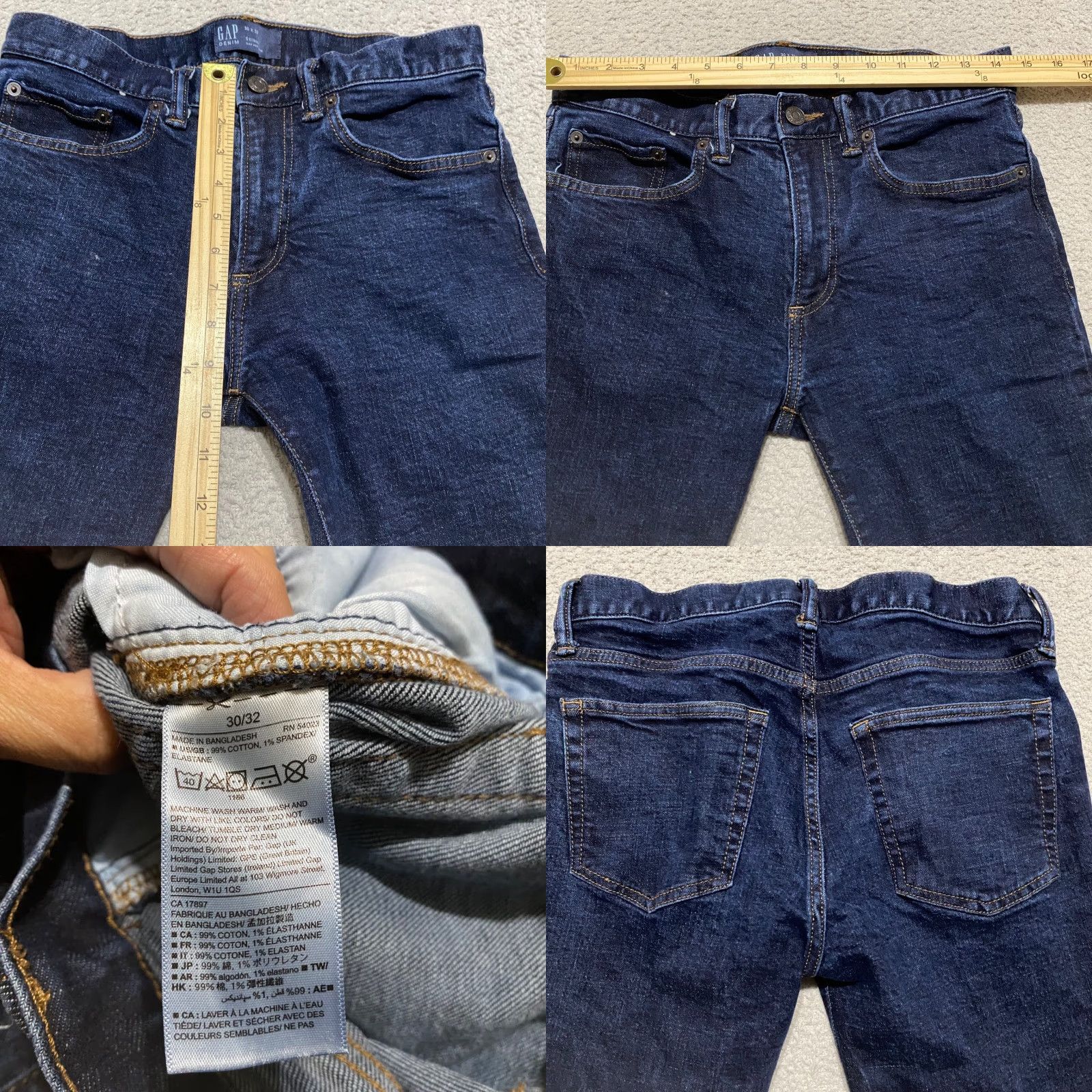 Gap Gap Jeans Mens Slim 30x32 Blue Denim Dark Wash Skinny Rise Mid 10-12 in 5-Pocket - Inseam 29 in Gap 1969 Men’s Jeans Size US 28 / EU 44 - 8 Thumbnail