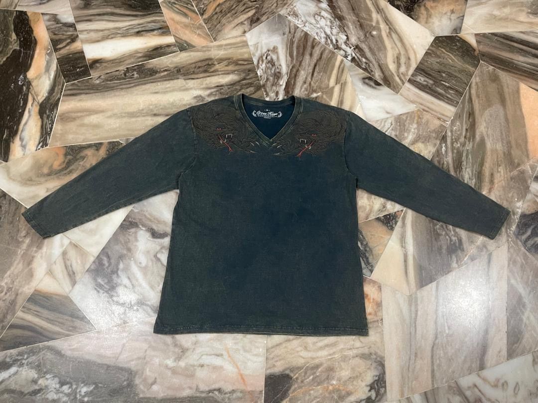 Japanese Brand Cross Keys Dragon Poem Long Sleeve Tee Shirt Size US L / EU 52-54 / 3 - 2 Thumbnail