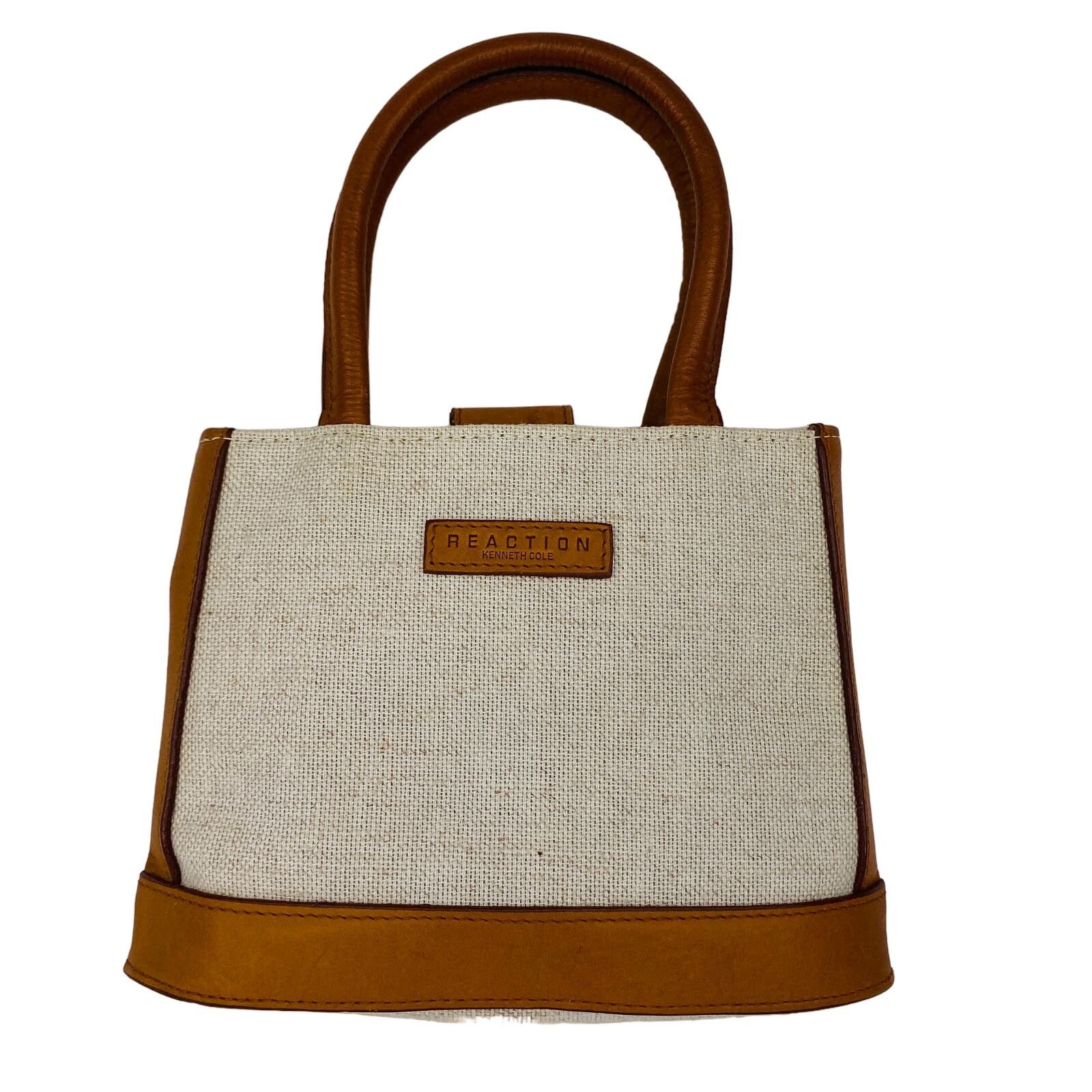 Reaction Kenneth Cole Mini Purse Beige Canvas Leather Trim in White, Women's