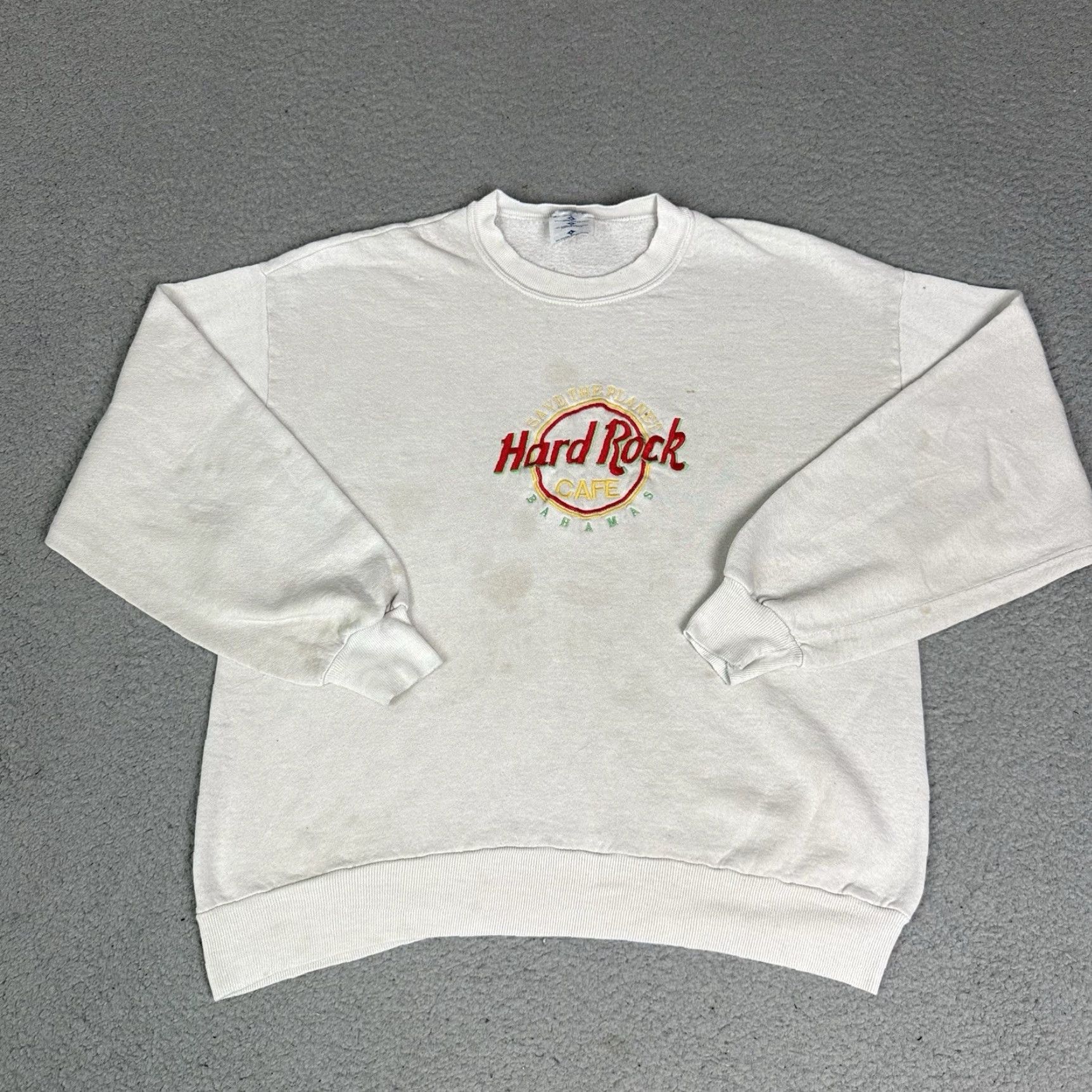 Hard Rock Cafe VINTAGE Hard Rock Cafe Sweatshirt Mens L White Bahamas 90s Logo Embroidered Retro 80s 90s Boys Mens Size US L / EU 52-54 / 3 - 2 Thumbnail