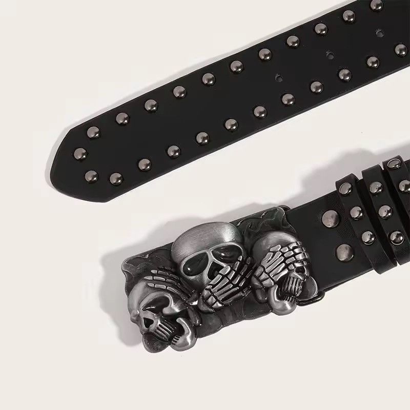 Japanese Brand 105 cm Skull Buckle PU Leather Belt Size ONE SIZE - 2 Thumbnail
