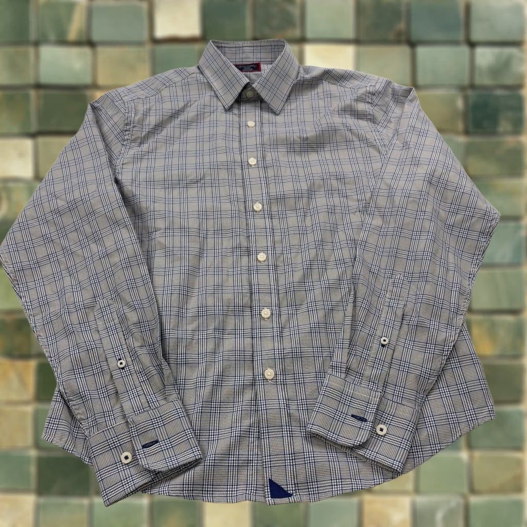UNTUCKit UNTUCKIT Shirt Slim Fit Plaid 100% Polyester LS Casual Collar Button-Up Gray Blue Mens Small Slim Fit Size US S / EU 44-46 / 1 - 1 Thumbnail