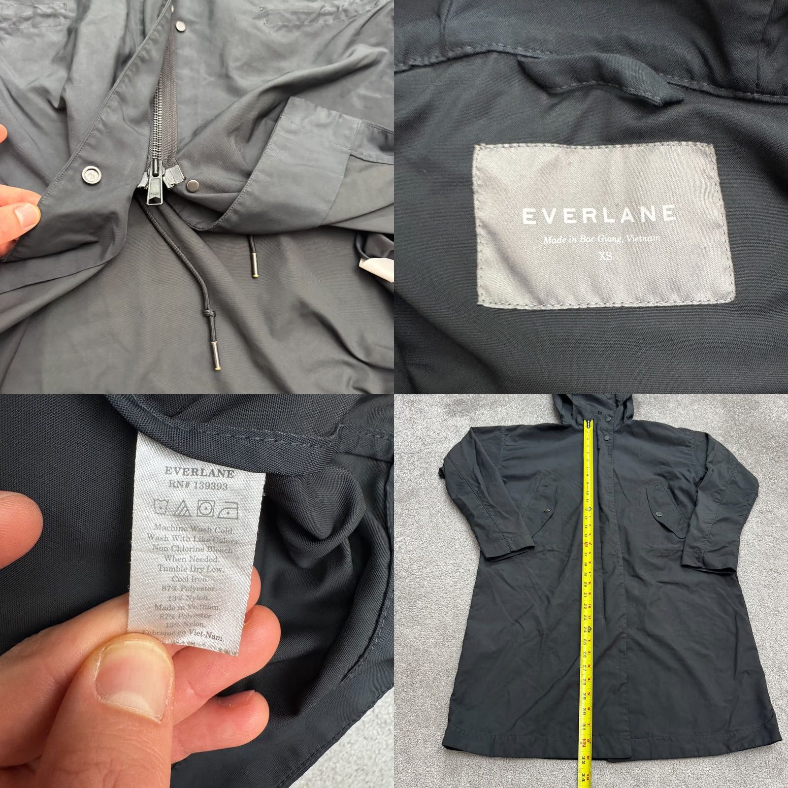Everlane Everlane Long Parka Hoodie Jacket Women XS Black Anorak Outdoor Commuter Fall Winter Spring Pockets Full Zip Hooded Regular Linen? Size XS / US 0-2 / IT 36-38 - 8 Thumbnail