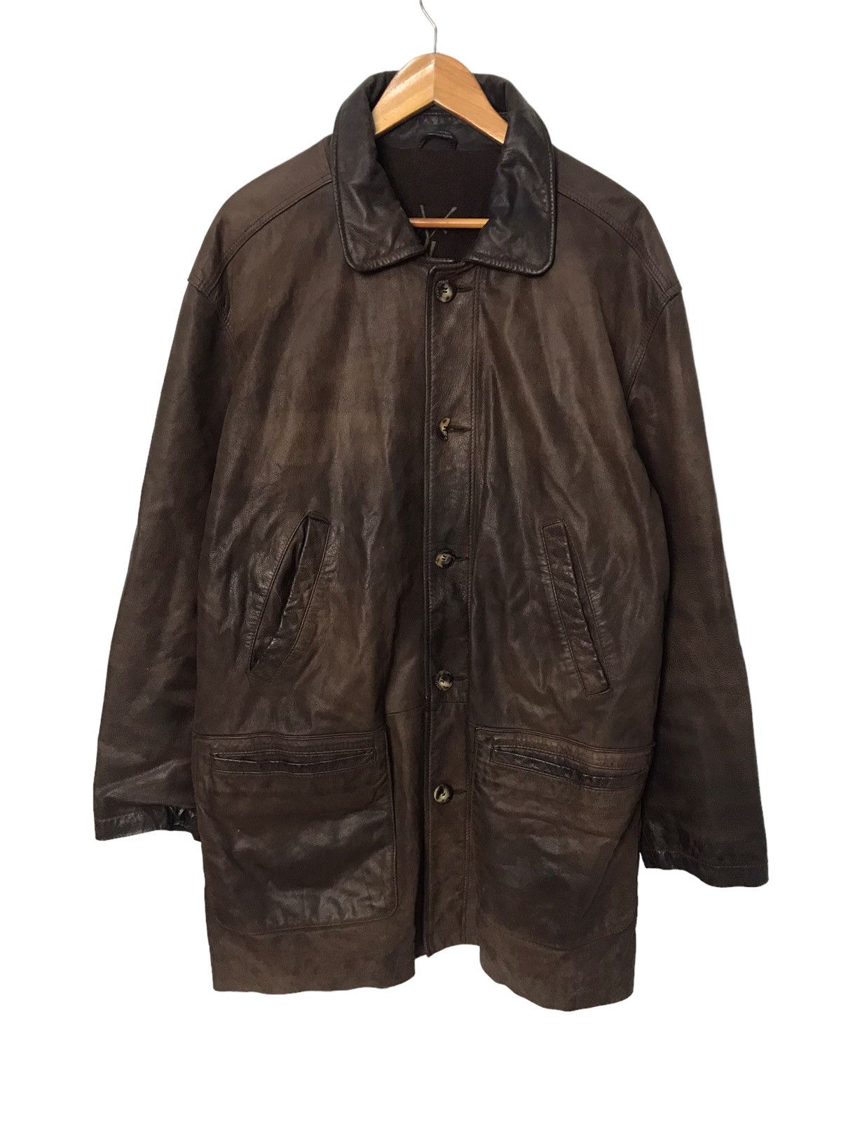 image of Yvessaintlaurent Pour Homme Leather Jacket in Brown, Men's (Size Large)