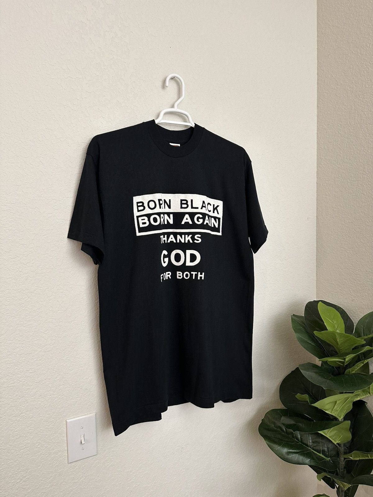 Fruit Of The Loom × Vintage Vintage 90s Mens XL Born Black Born Again Religious TShirt Size US XL / EU 56 / 4 - 1 Thumbnail