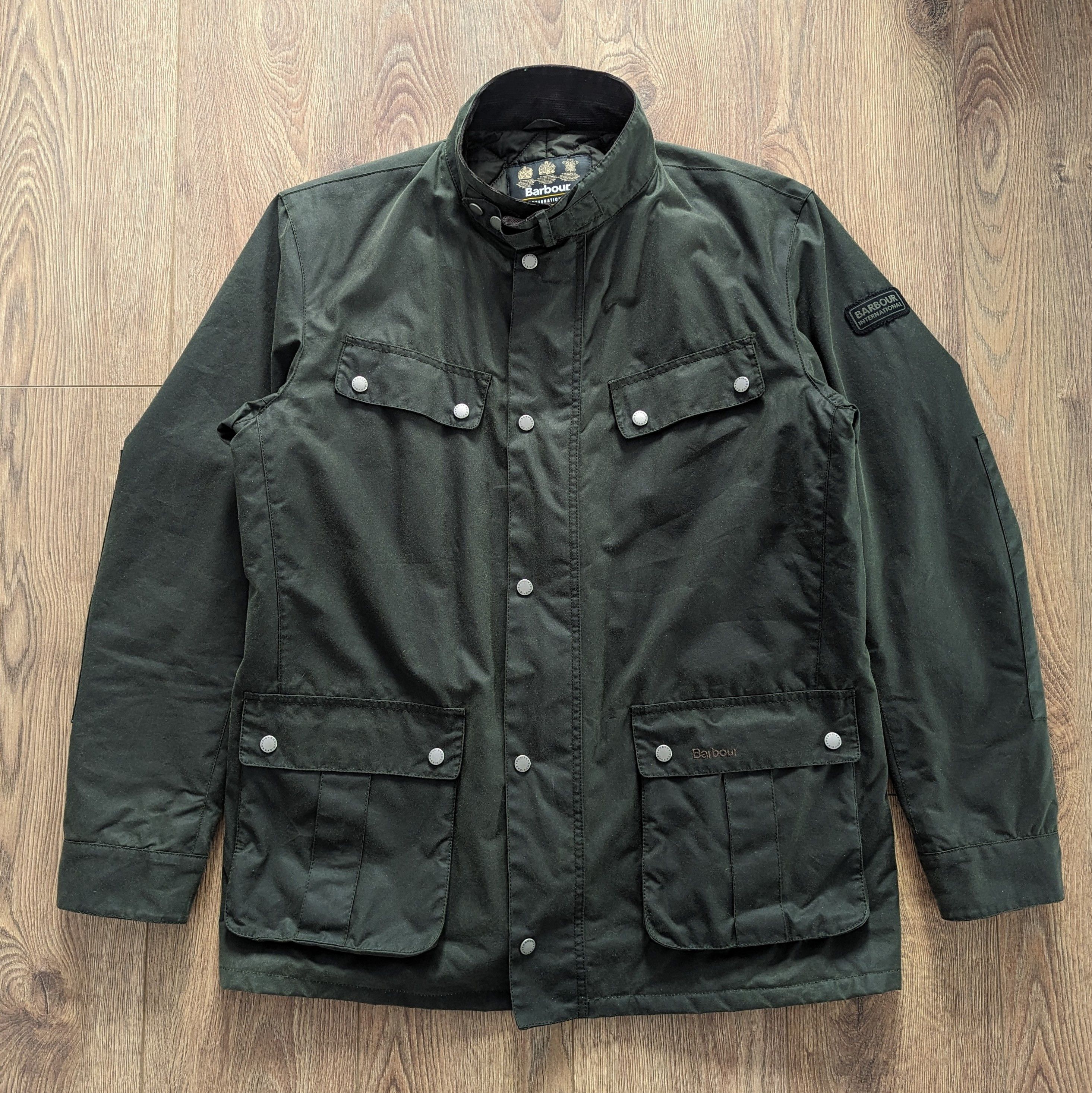 image of Barbour International Duke Wax Jacket Motorcycleclothing in Dark Green, Men's (Size 2XL)
