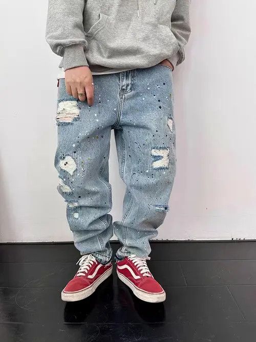 VIBE Splashed street hip-hop ripped jeans with small hems Size US 32 / EU 48 - 6 Thumbnail