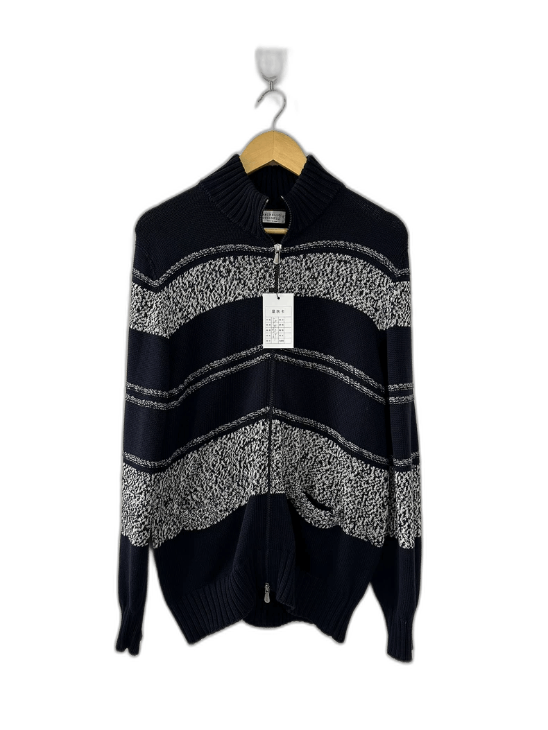 Brunello Cucinelli Brunello Cucinelli Striped Zip Knit Sweater Size US L / EU 52-54 / 3 - 1 Thumbnail