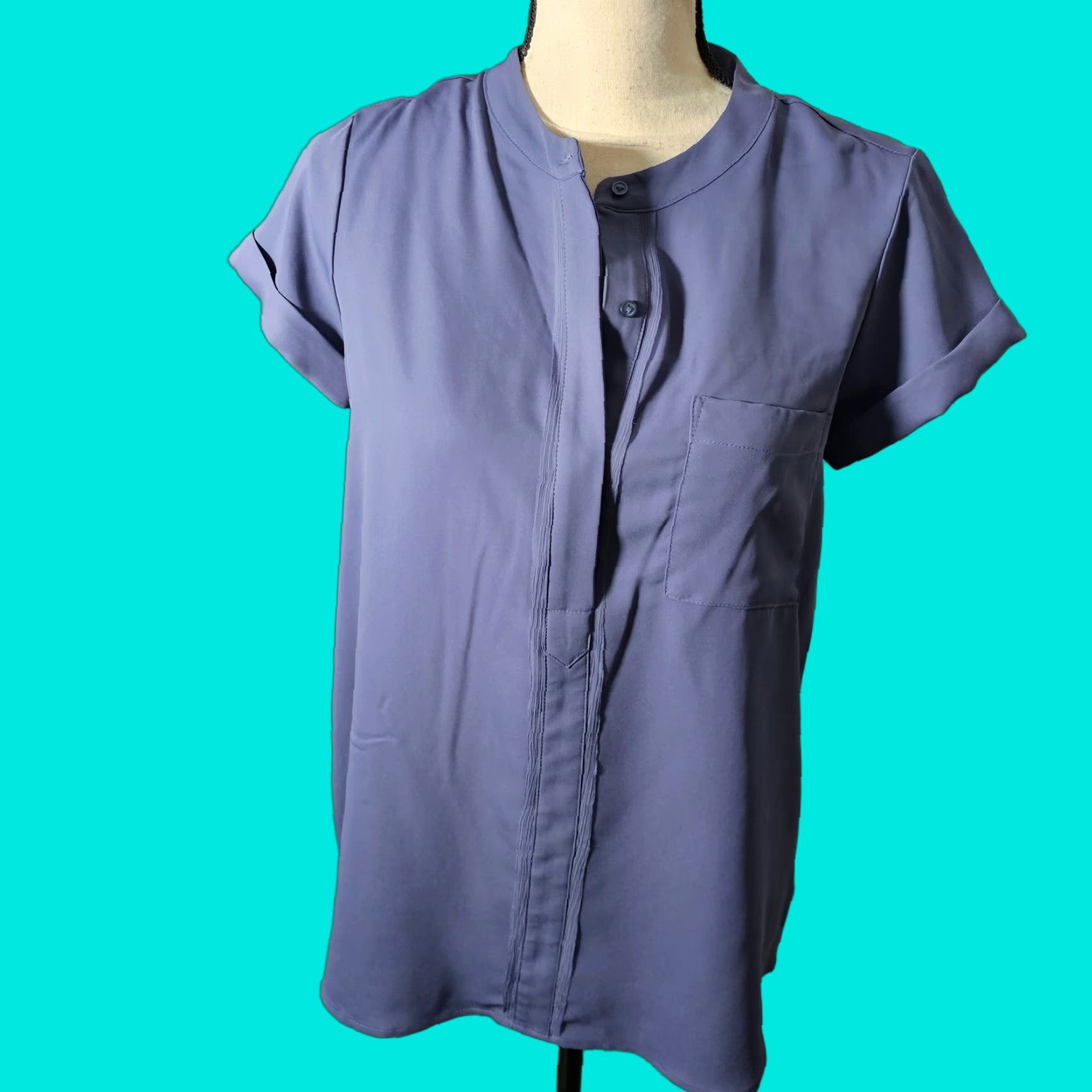 Vintage Simply Vera Wang Blouse Top Women's S Lightweight Indigo 1/2 Button Short Cuff Size S / US 4 / IT 40 - 1 Thumbnail