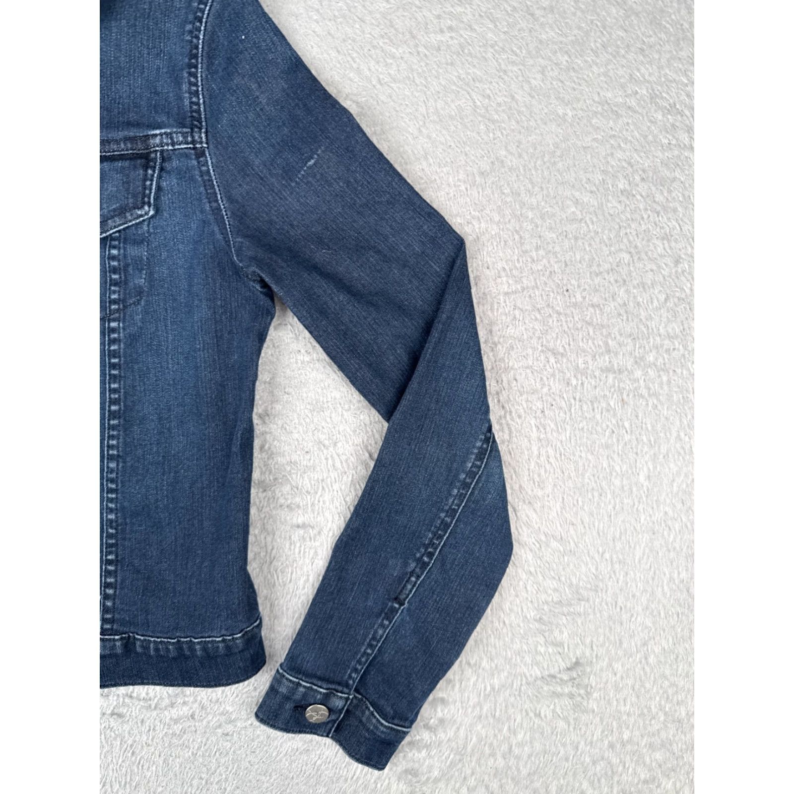Jessica Simpson VINTAGE Jessica Simpson Jacket Womens Medium Blue Denim Jean Button Up Crop Cotton Blend Size 32" / US 10 / IT 46 - 2 Thumbnail