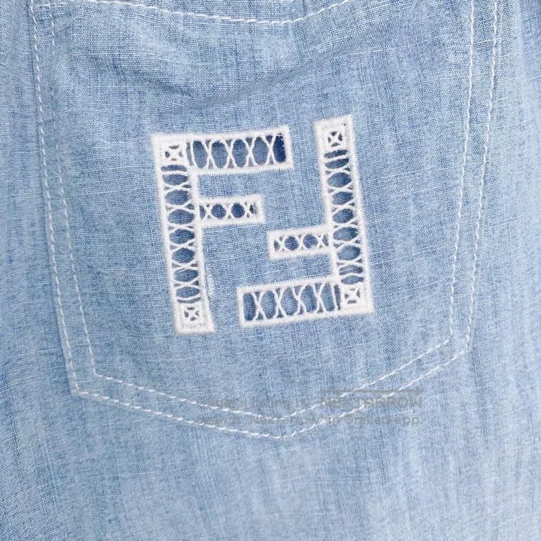 Fendi Fendi Light Blue Logo Letter Cut-Out Embroidered Cotton Ca Size 42" / US 20 - 5 Thumbnail