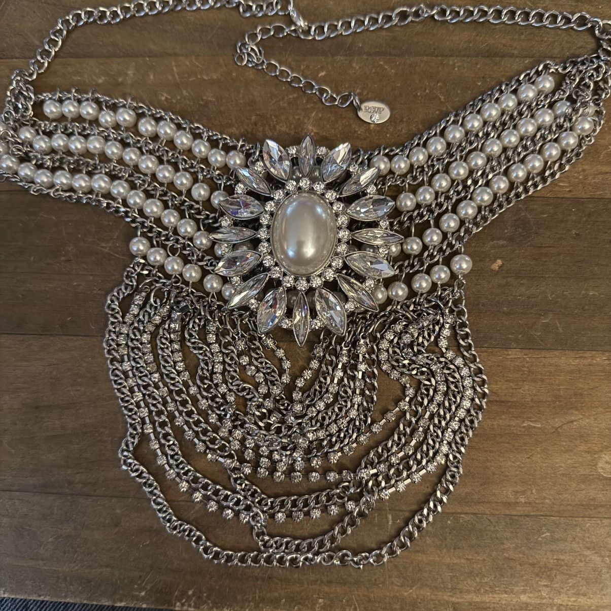 Other RSVP silver tone pearls and rhinestones statement necklace Size ONE SIZE - 2 Thumbnail