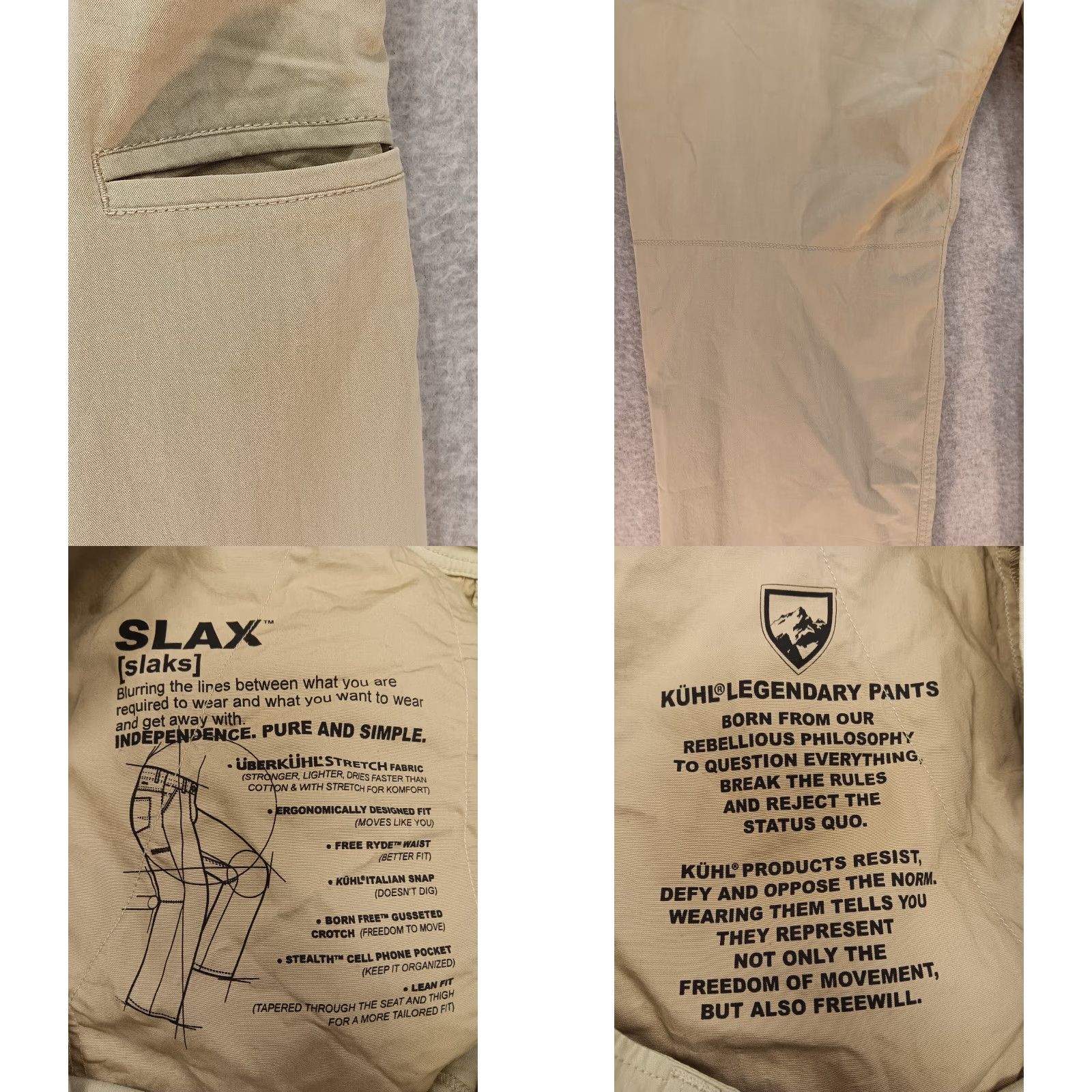 Vintage Kuhl Slax Pants Men 40x32 Beige Lightweight Nylon Twill Cargo Flat Front Pockets Modern Classic Mens Size US 40 / EU 56 - 9 Thumbnail