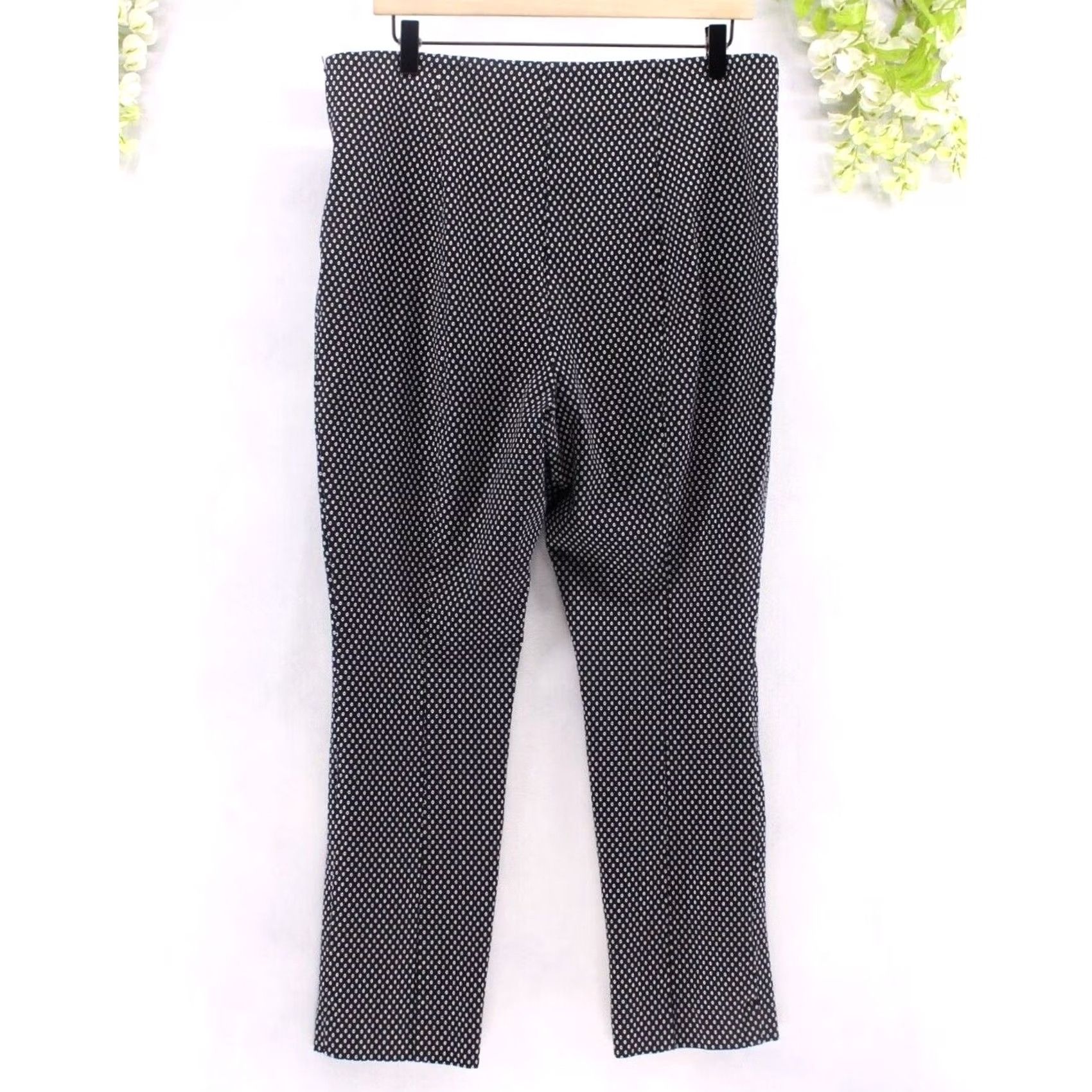 Anthropologie VINTAGE Anthropologie Women's The Essential Slim Black Dot Motif Office Pants Sz 14 Size 36" / US 14 / IT 50 - 2 Thumbnail