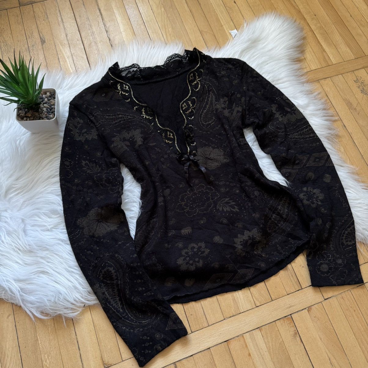 Hysteric Glamour 📌 Vintage Knitted Rhinestones JPG Y2K Style Long Sleeve Size S / US 4 / IT 40 - 6 Thumbnail