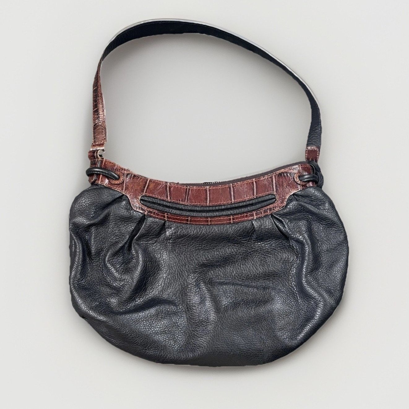 Brighton Vtg Brighton Black Brown Leather Croc Emboss Shoulder Bag Size ONE SIZE - 2 Thumbnail