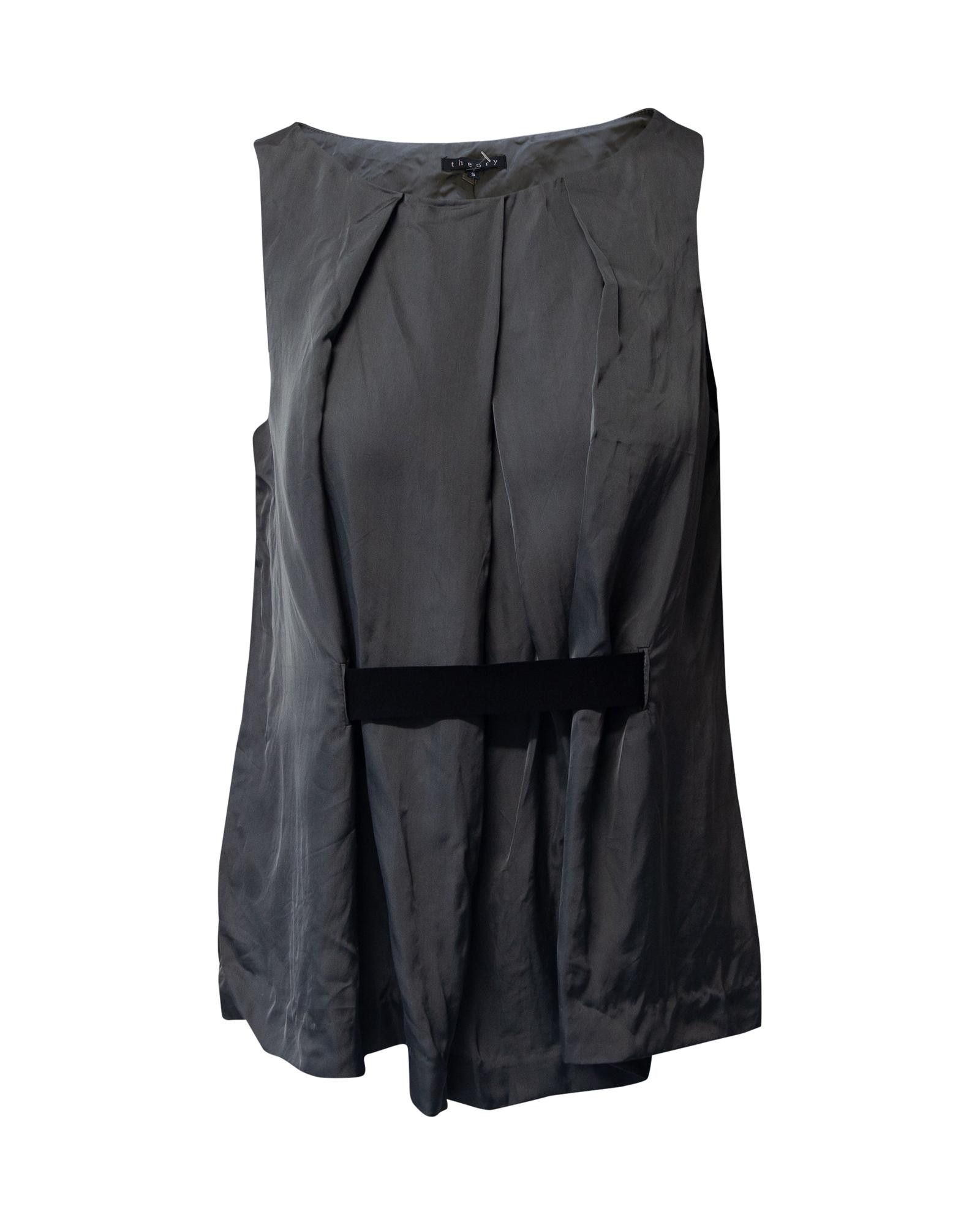 image of Grey Pleated Sleeveless Blouse By Theory, Women's (Size Small)