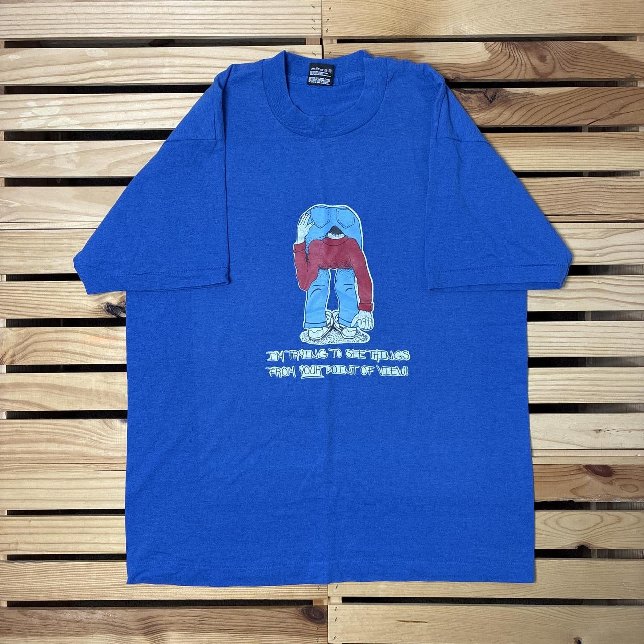 Fruit Of The Loom Vintage "I'm Trying to See..." Blue Funny Tee Size Large Size US L / EU 52-54 / 3 - 1 Thumbnail