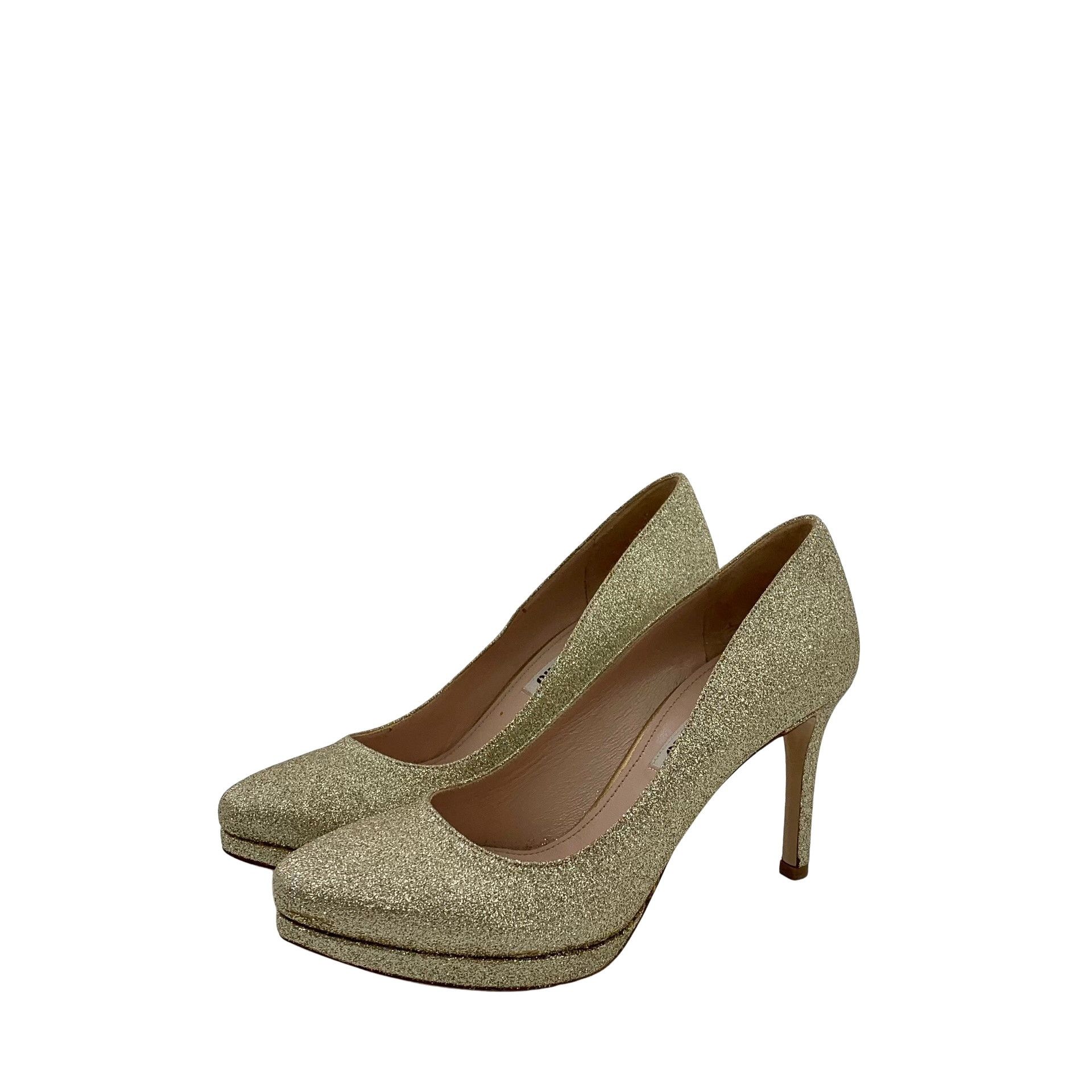 Miu Miu Miu Miu Champagne Glitter Stiletto Heels Size 36 Size US 6 / IT 36 - 1 Thumbnail