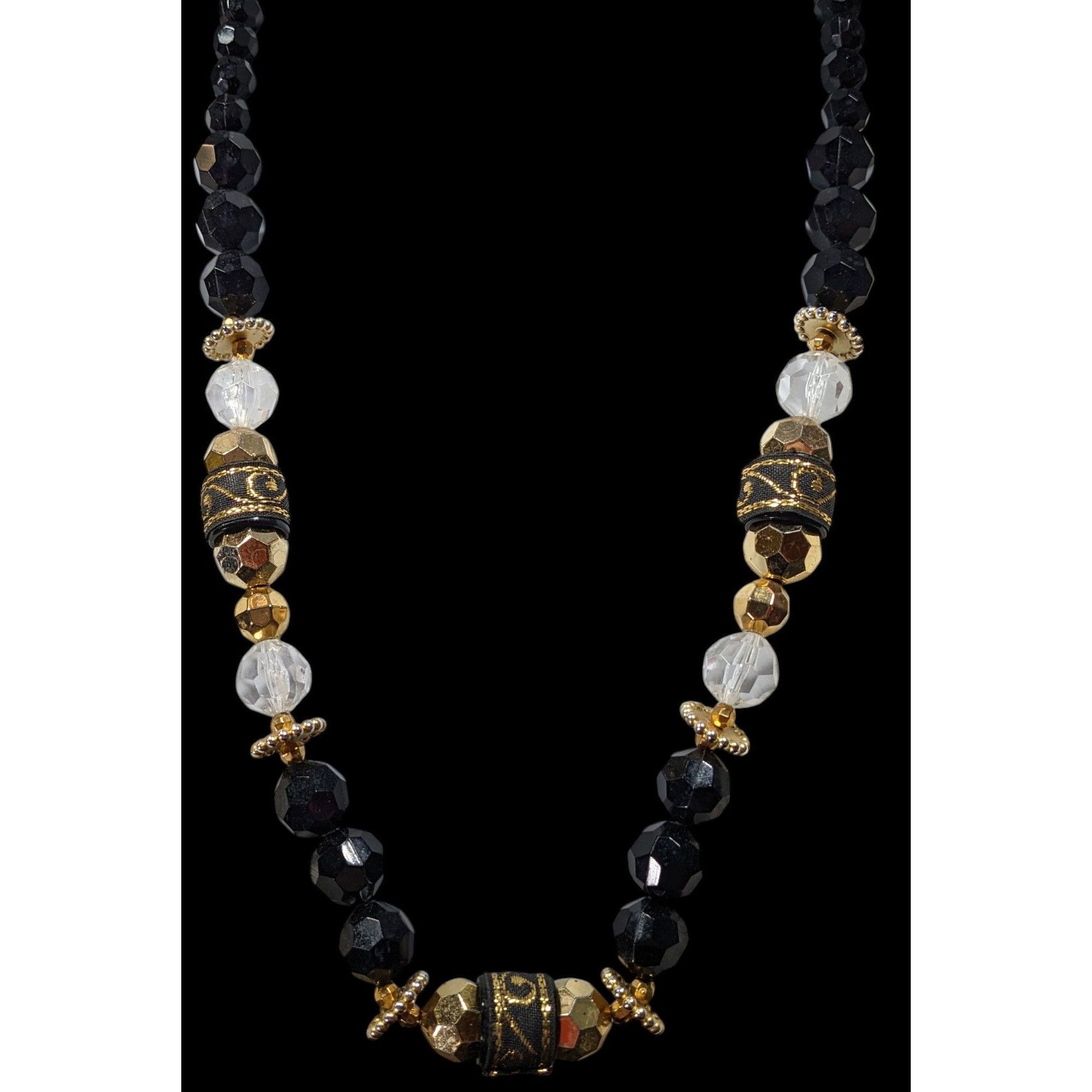 Other Chunky Glam Black And Gold Tone Beaded Necklace With Ribbon Size ONE SIZE - 3 Thumbnail