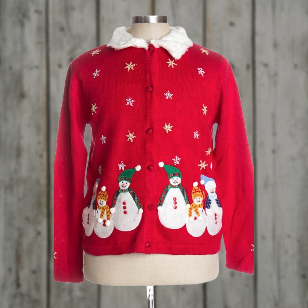 Vintage VINTAGE All Points Red Ugly Christmas Cardigan Shirt Ladies? Mens? XL Christmas Snowflakes Ramie Cotton Cardigan 42" Bust 24" Length M Size M / US 6-8 / IT 42-44 - 1 Preview