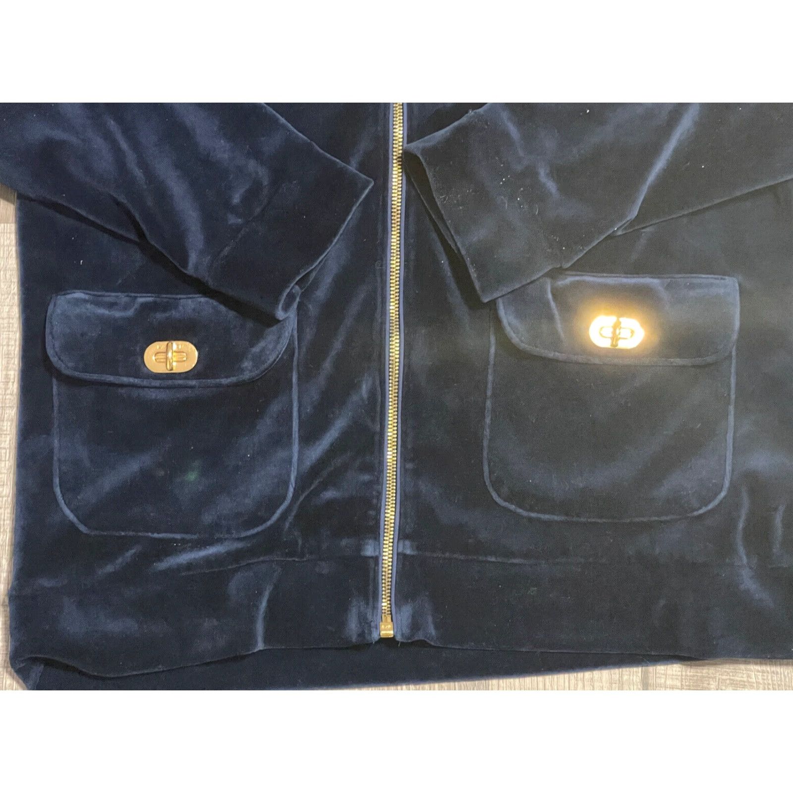 Ralph Lauren Lauren Ralph Lauren Velour Track Suit Jacket Women's Large Blue w/ Gold Full Zip Size L / US 10 / IT 46 - 2 Thumbnail