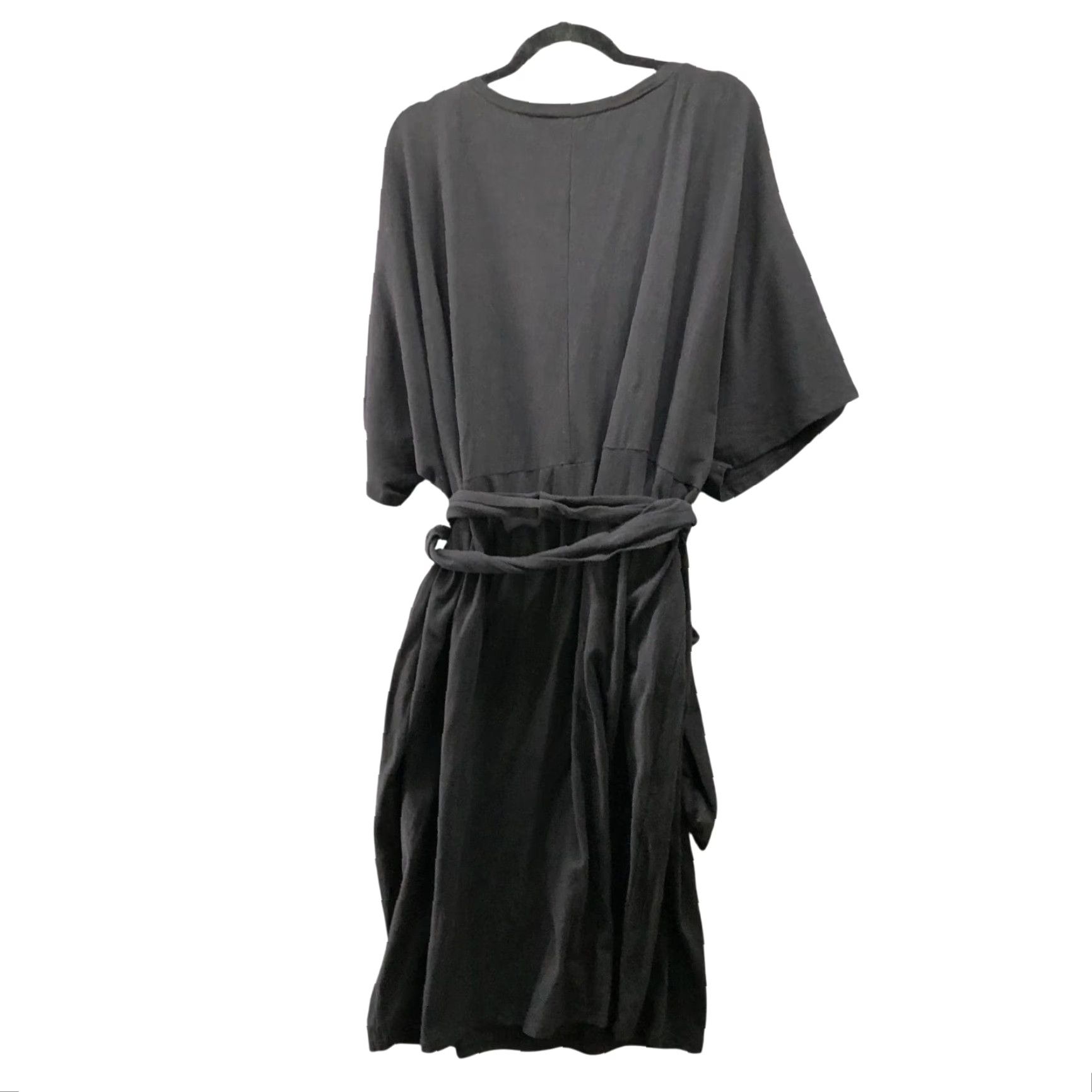 Vintage Eloquii Cross Front Flutter Sleeve Dress Womens 24 Black Knee Length Crew Neck A-Line Knit Solid Short Dolman Sleeve Plus Size Size 4XL / US 24-26 - 2 Thumbnail
