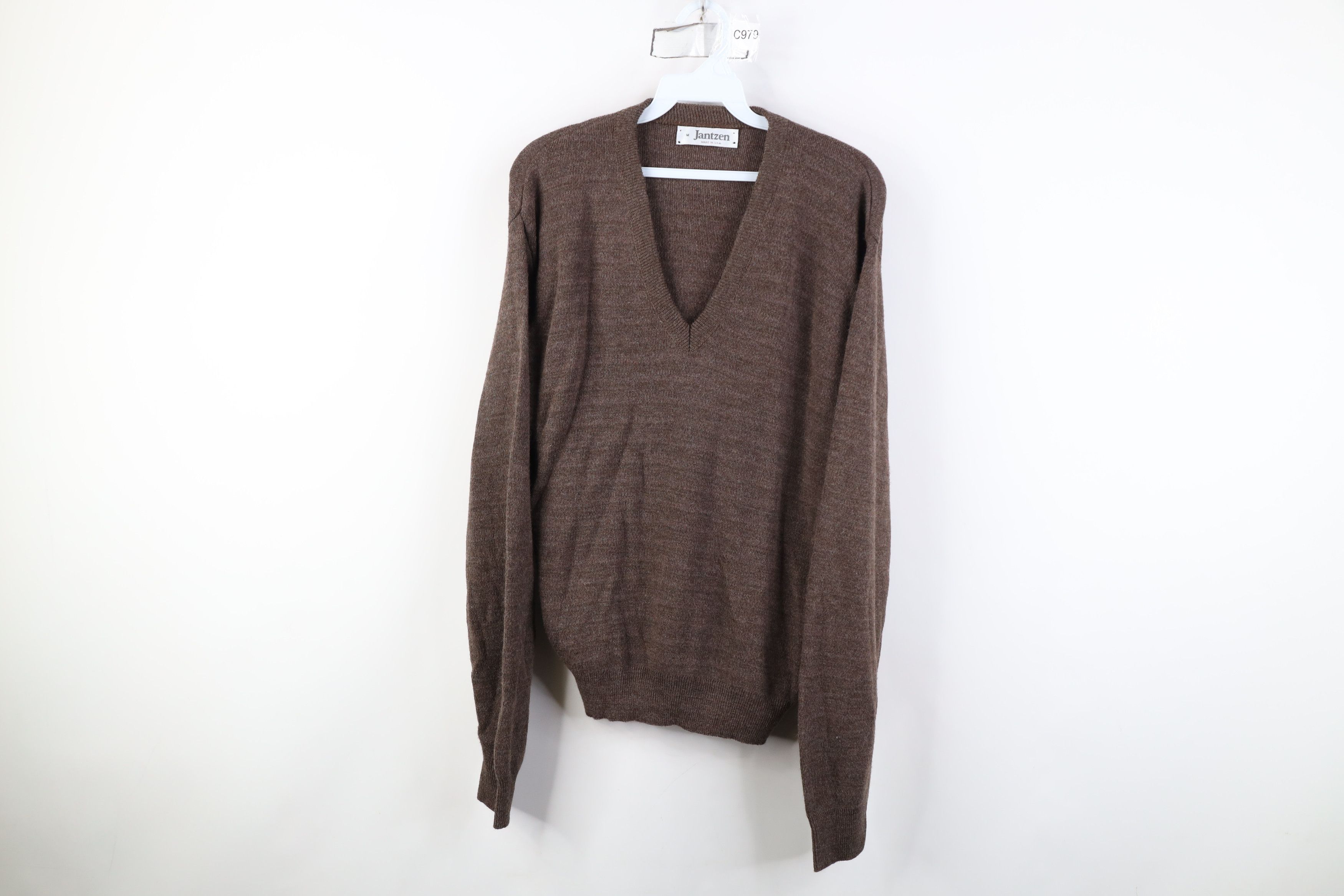 Vintage Vintage 70s Streetwear Blank Knit V-Neck Sweater Brown USA Size US M / EU 48-50 / 2 - 1 Thumbnail