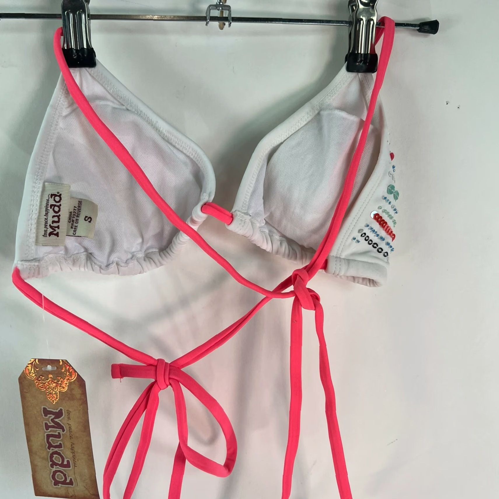 Vintage MUDD Bikini Top Womens Striped Halter Push Up Beaded Strap Green-White Size S Adult Fashion Beachwear Womens Size S / US 4 / IT 40 - 4 Thumbnail