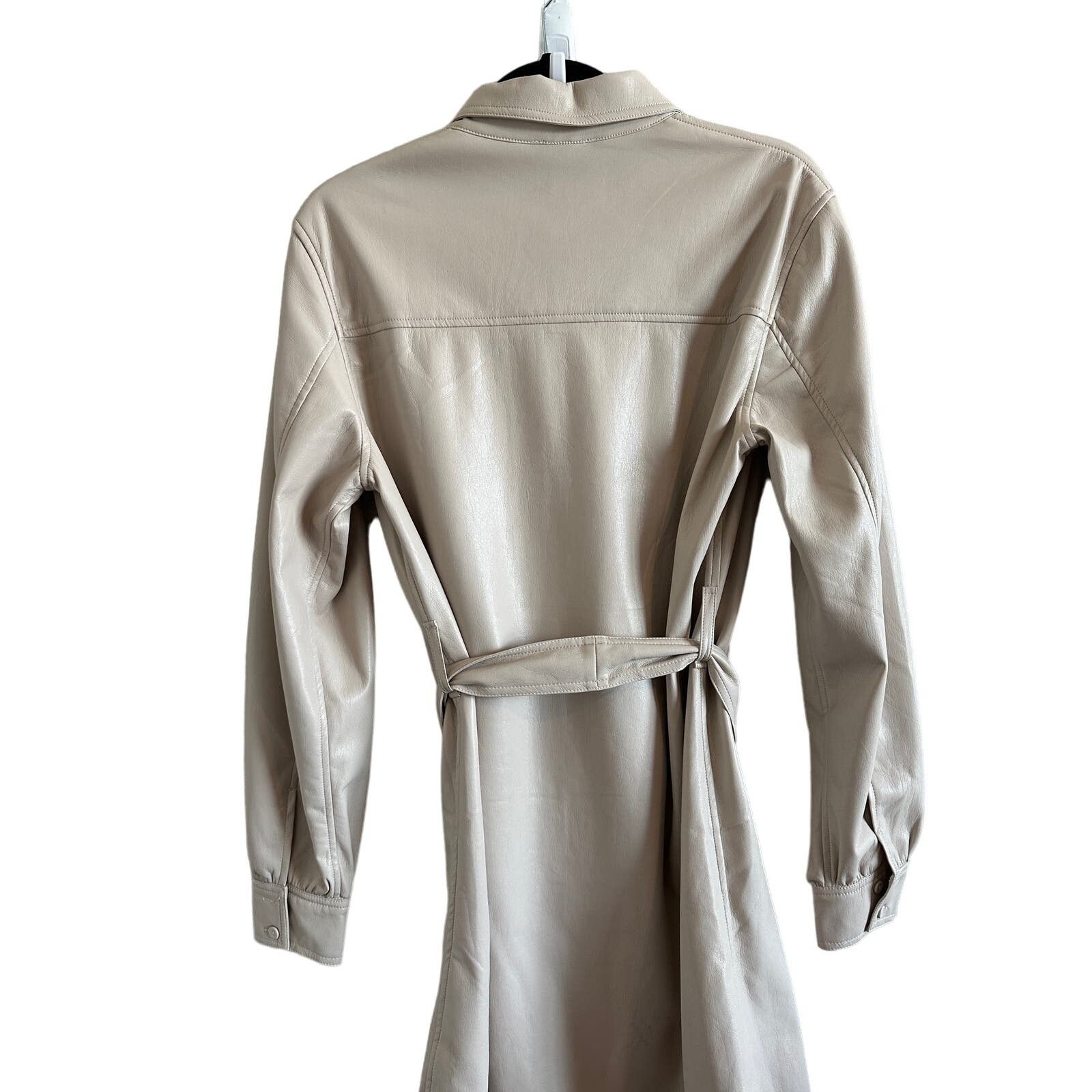 Other Reset Medium Cream Faux Leather Button Down Tie Waist Dress Size M / US 6-8 / IT 42-44 - 10 Thumbnail