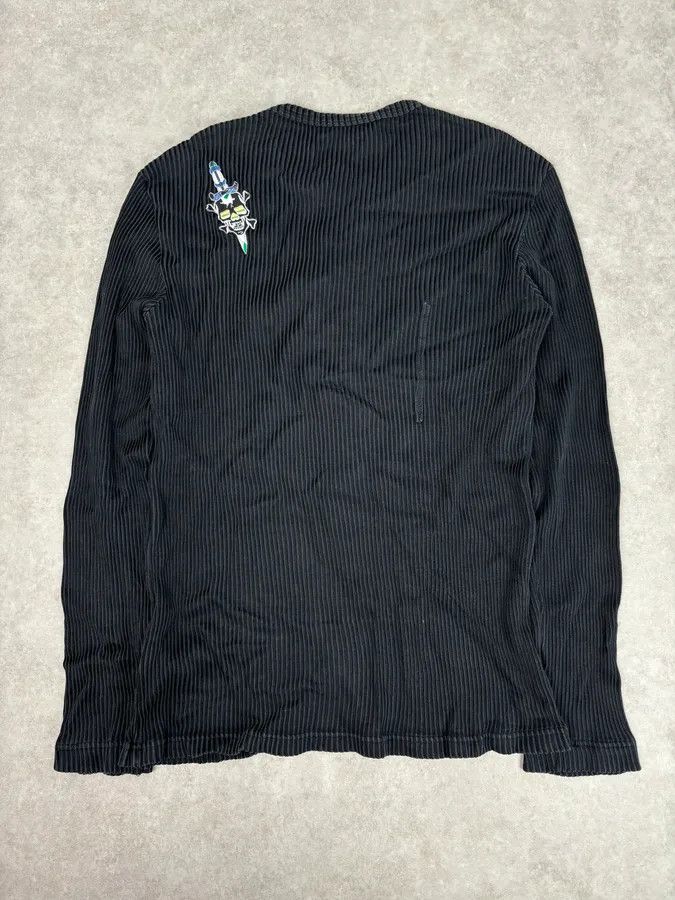 Just Cavalli AW2004 Cavalli Black Henley Ribbed Embroidered Skull Longsleeve Size US M / EU 48-50 / 2 - 5 Thumbnail