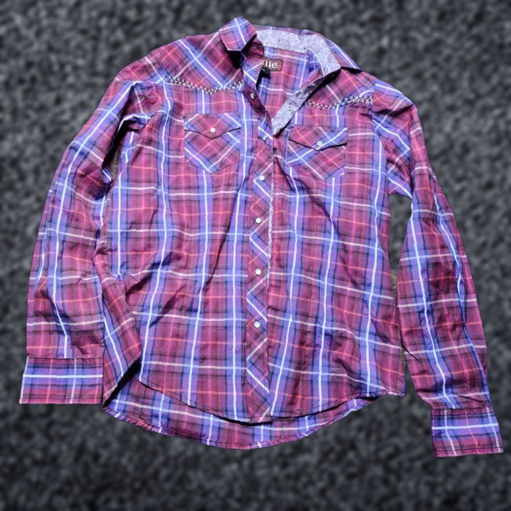 Vintage Janie Womens L Embroidered Pearl Snap Front Plaid Western Shirt Size L / US 10 / IT 46 - 1 Thumbnail