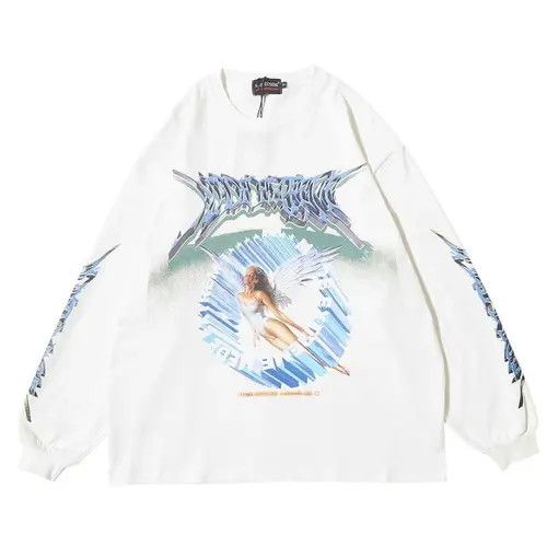 image of Tee x Vintage Fly Angel Oversized Printed Vintage T-Shirt Long Sleeve in White, Men's (Size Medium)