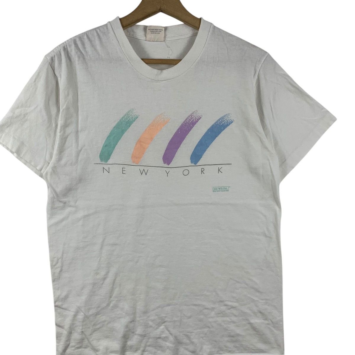 Vintage Vintage 1994 ON WHITE NEW YORK Pastel Artwork Tee Shirt Top Size M / US 6-8 / IT 42-44 - 3 Thumbnail