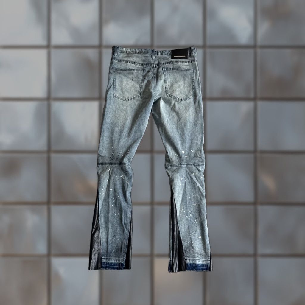 Denime FIRST ROW Jeans Men’s Skinny Blue Denim Paint Splattered Distressed Size 34x32 DAMAGE Size US 34 / EU 50 - 1 Thumbnail
