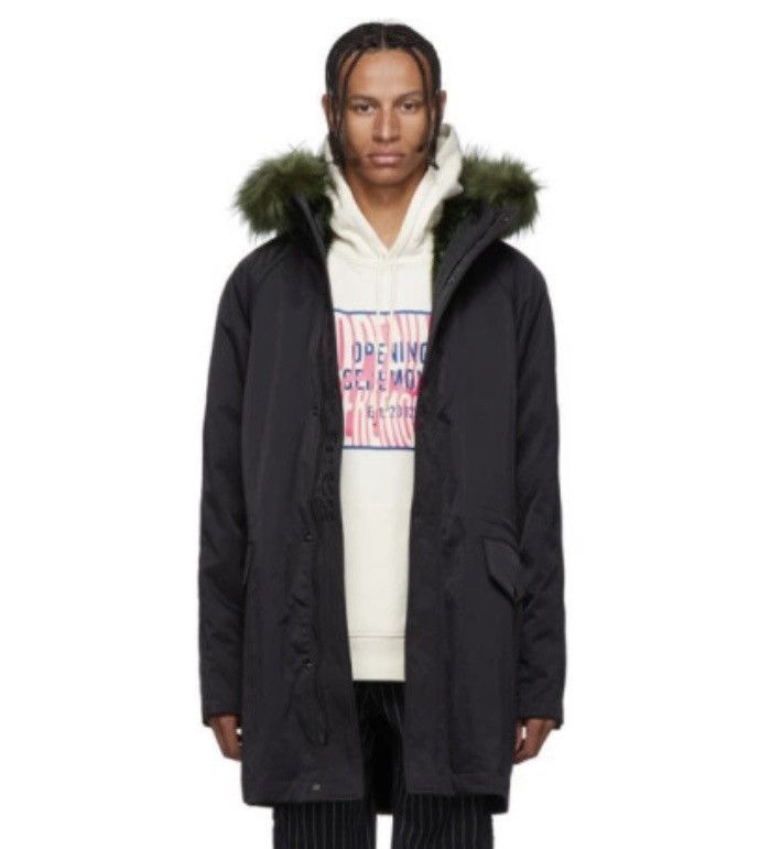 Opening Ceremony Opening Ceremony Black / Green Faux FurTrim Hood Parka Coat Size US S / EU 44-46 / 1 - 1 Thumbnail