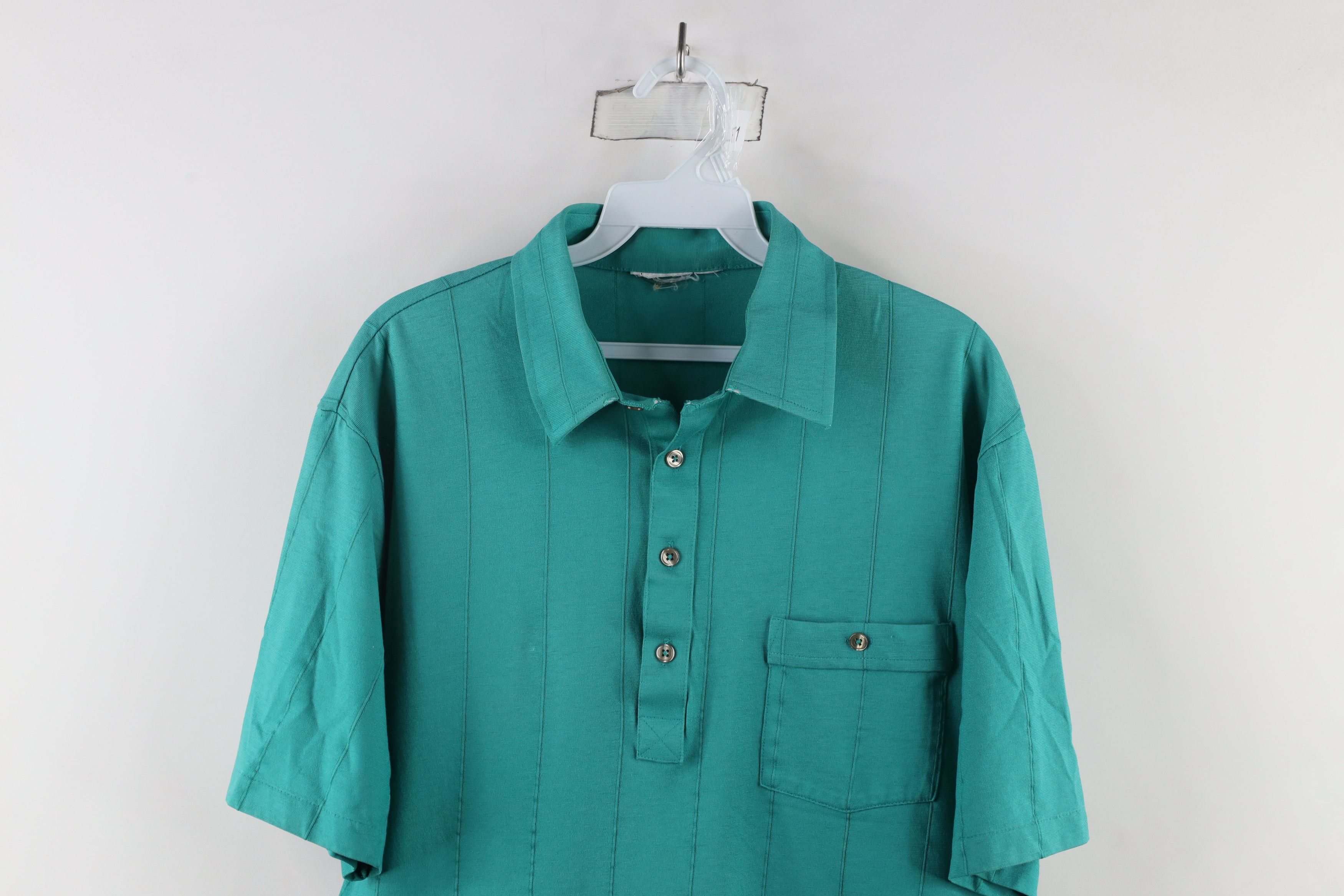 Vintage Vintage 90s Streetwear Striped Knit Collared Polo Shirt Teal Size US L / EU 52-54 / 3 - 2 Thumbnail
