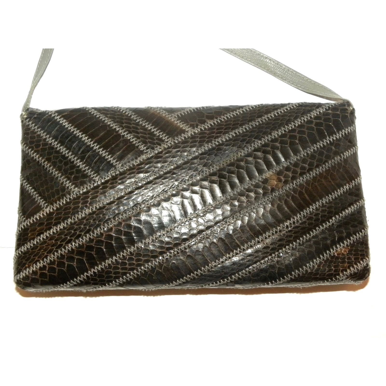 Vintage 70s 80s Gray Snakeskin Envelope Shoulder Bag w Leather Strap Size ONE SIZE - 5 Thumbnail