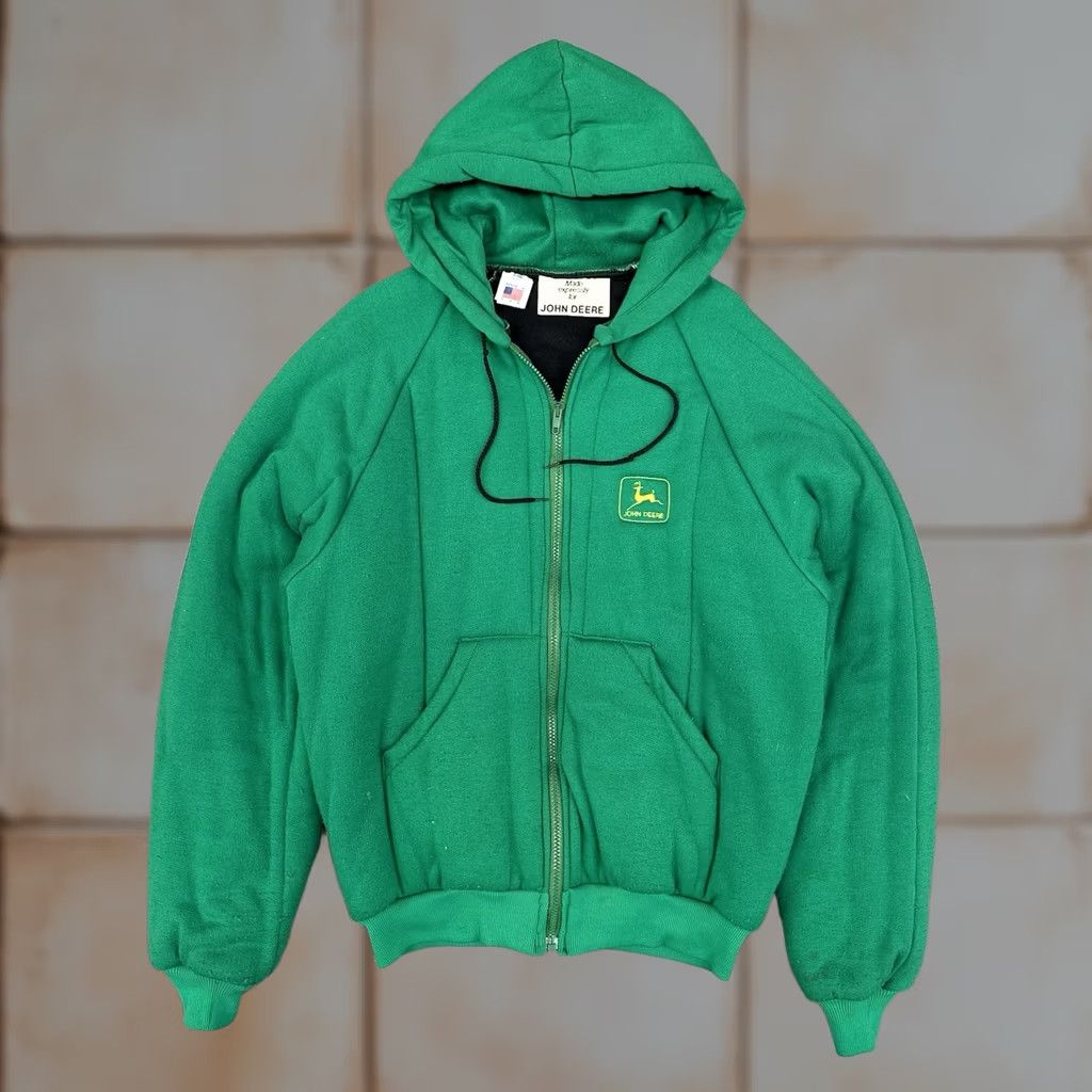 John Deere VINTAGE John Deere Full Zip Lines Hoodie Jacket M Green USA Made 80s 70s Men Medium Size US M / EU 48-50 / 2 - 1 Thumbnail