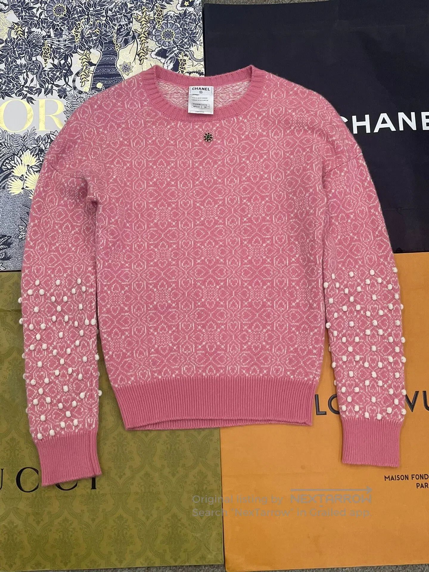 Chanel Chanel Pink Cashmere Sweater Gemstone Buttons. Size XXS / US 00 / IT 34 - 1 Thumbnail