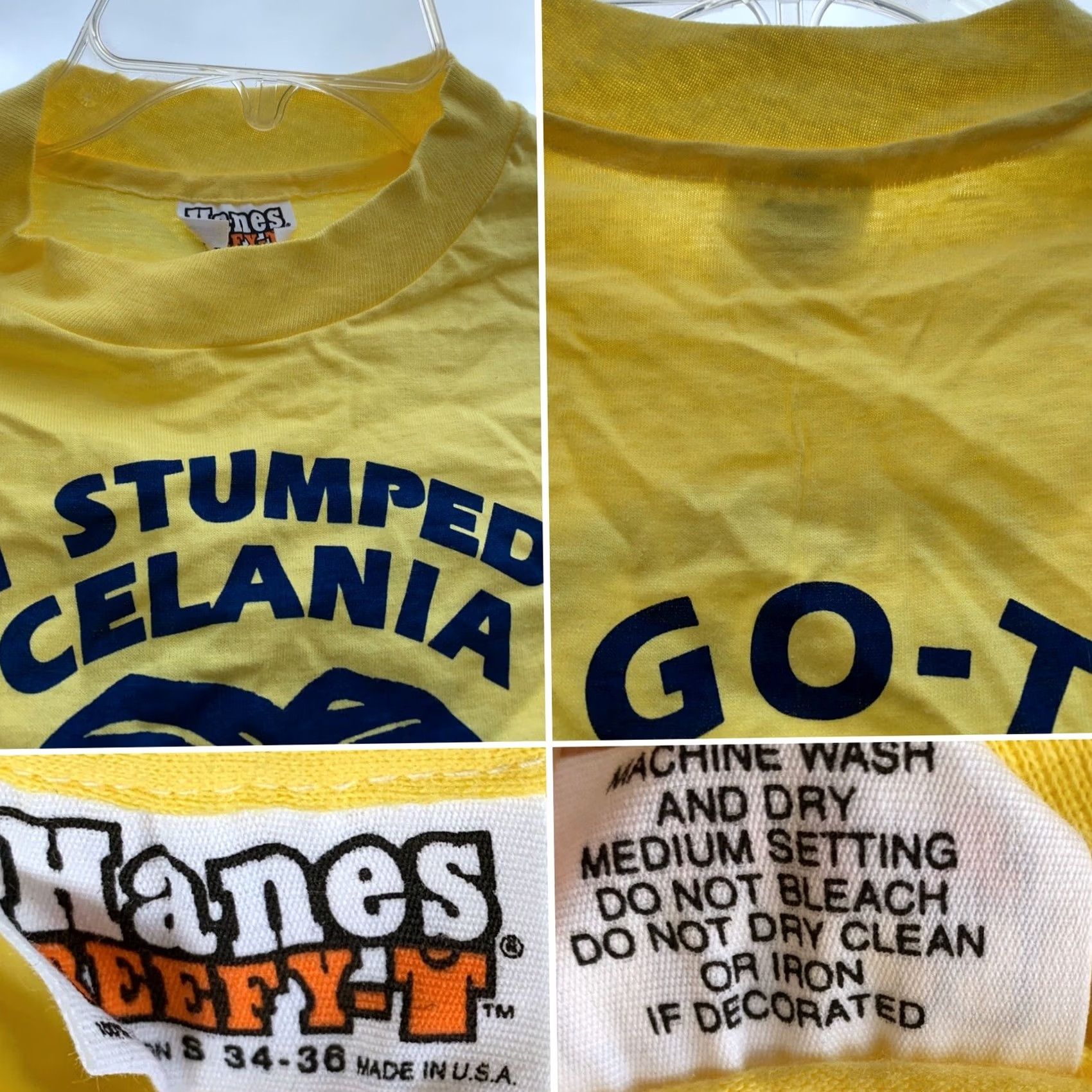 Hanes VINTAGE Hanes KGO-TV 7 San Francisco T-Shirt I Stumped Celania 7 News Scene 70s 80s Yellow Graphic Tee Mens S 34-36 100% Cotton USA 1970s Size US S / EU 44-46 / 1 - 7 Thumbnail