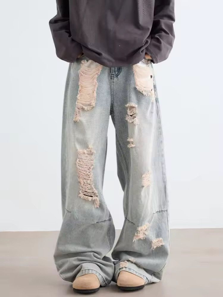 Japanese Brand Y2K Streetwear Washed Blue Baggy Ripped Jeans Size US 28 / EU 44 - 1 Thumbnail