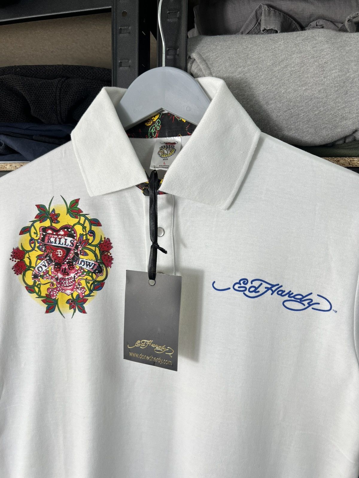 Ed Hardy Ed Hardy Skull Graphic Polo Shirt White Size L (Fits M) Size US L / EU 52-54 / 3 - 4 Thumbnail