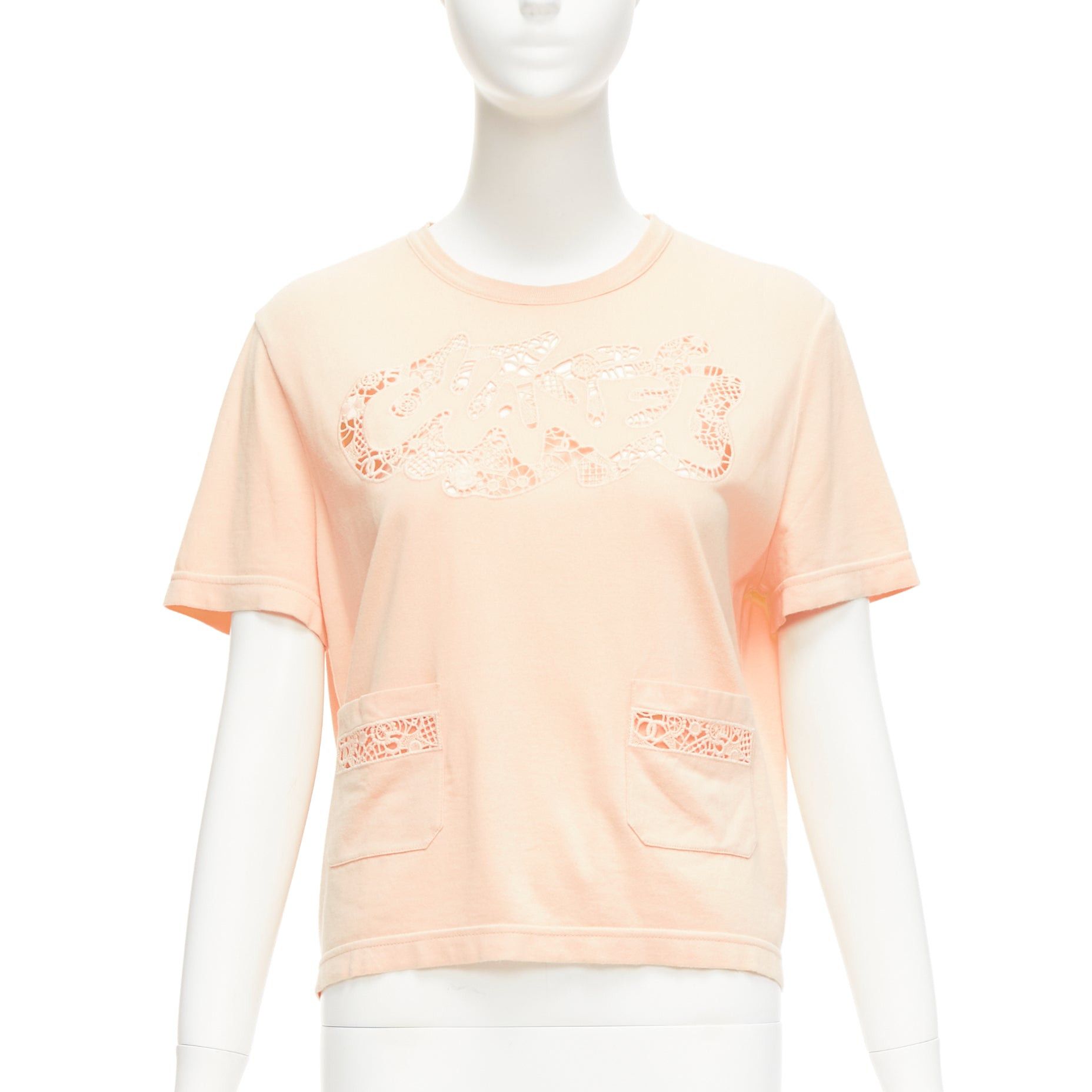 Chanel CHANEL 2020 peach pink macrame hollow logo cropped pocketed tshirt FR38 M Size M / US 6-8 / IT 42-44 - 1 Thumbnail
