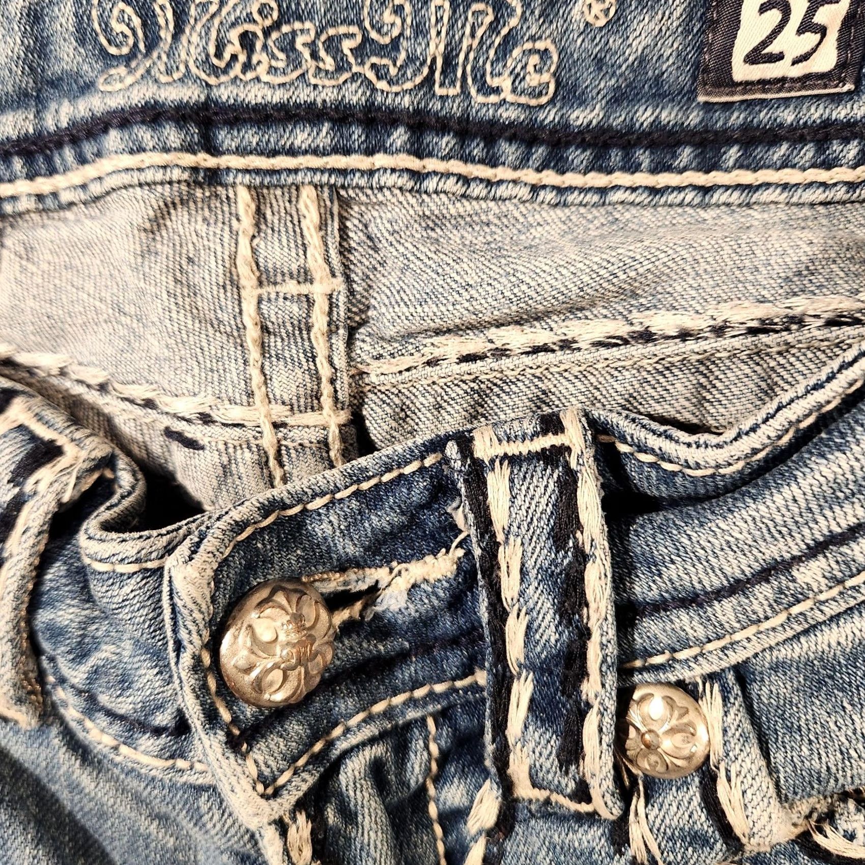 Miss Me VINTAGE Miss Me Jeans Womens Bootcut 25 Blue Low Rise Denim Distressed Pockets 30in Inseam Womens Jeans Size 42" / US 20 - 2 Thumbnail